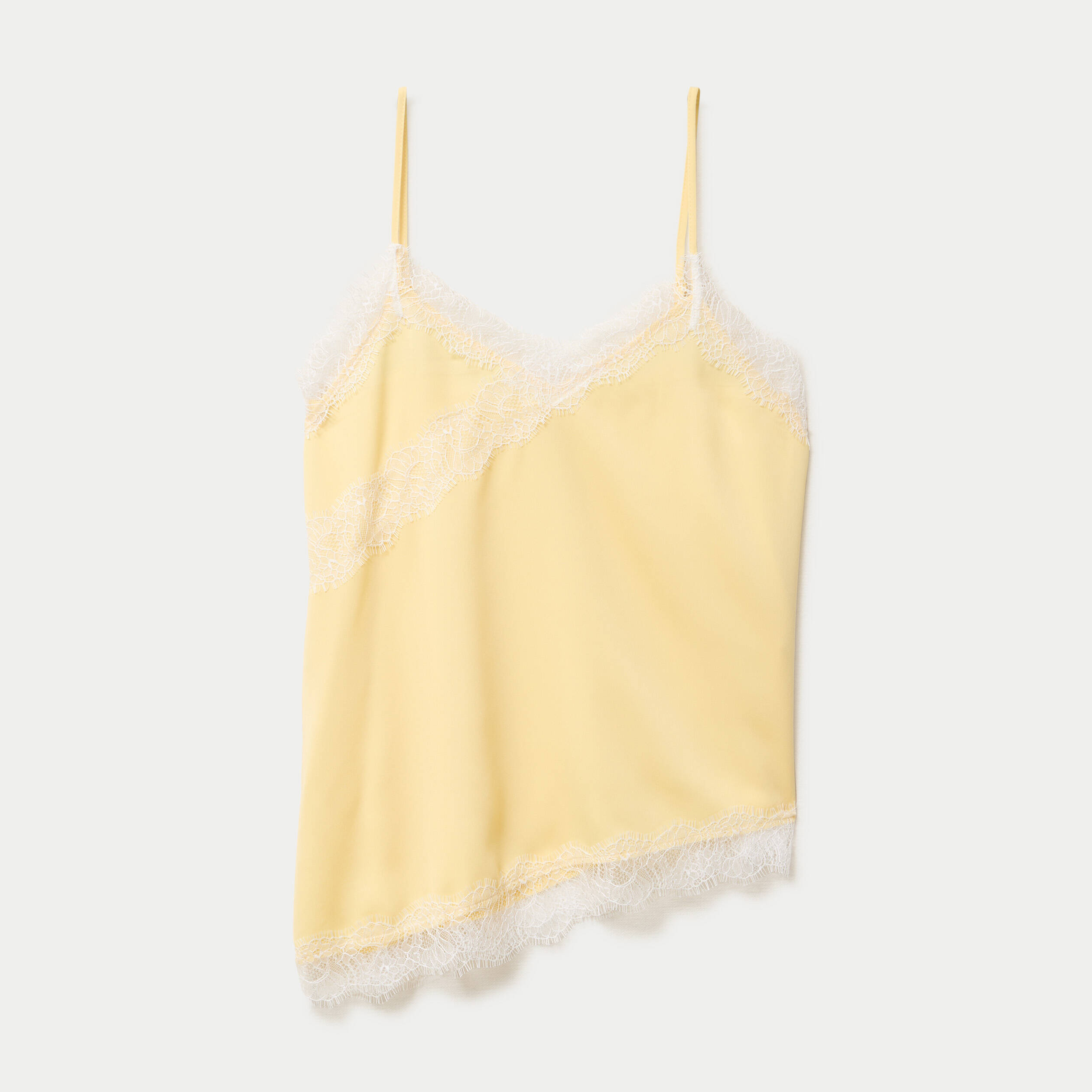 D&eacute;bardeur ajust&eacute; d&eacute;collet&eacute; dentelle jaune clair femme