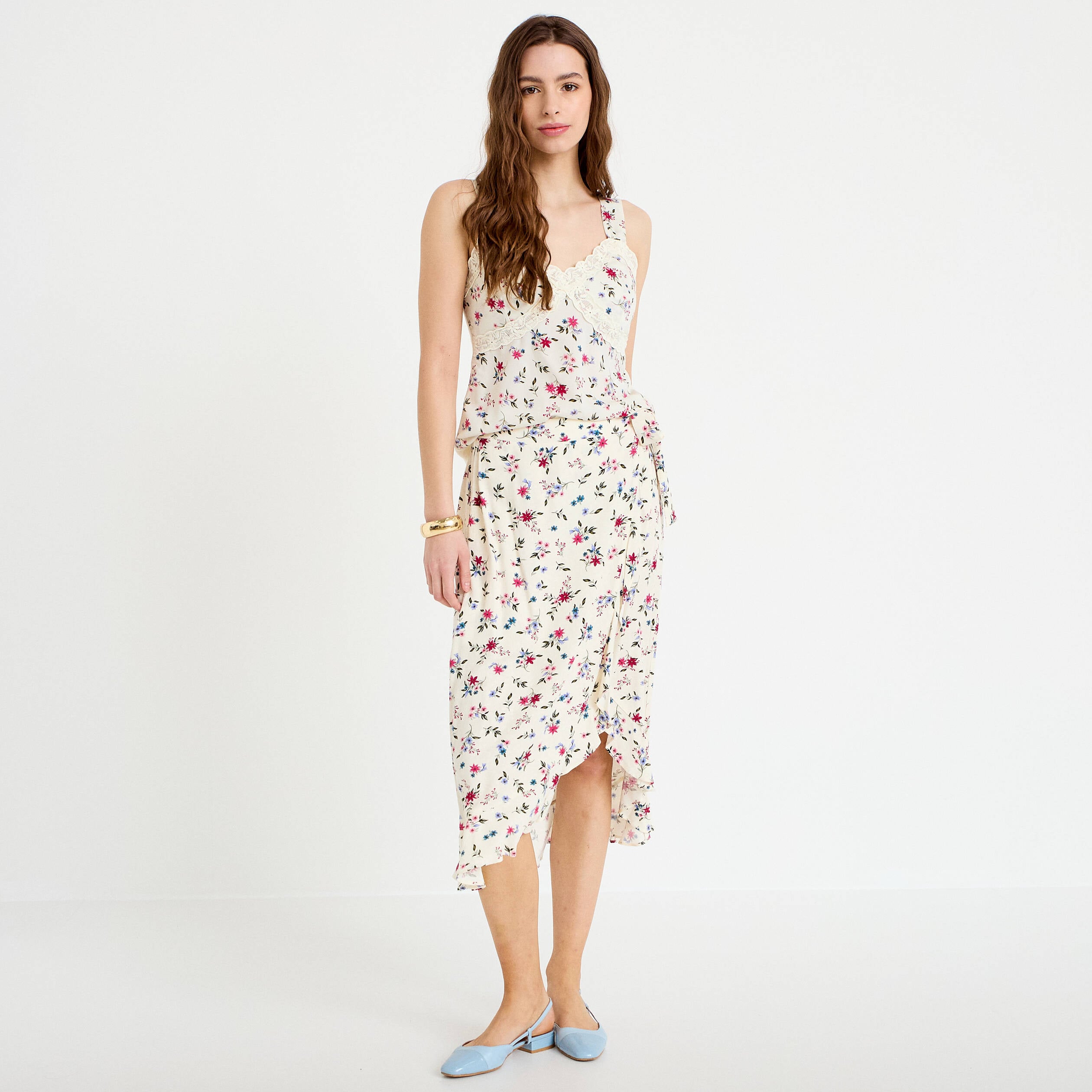 Jupe longue portefeuille beige clair femme