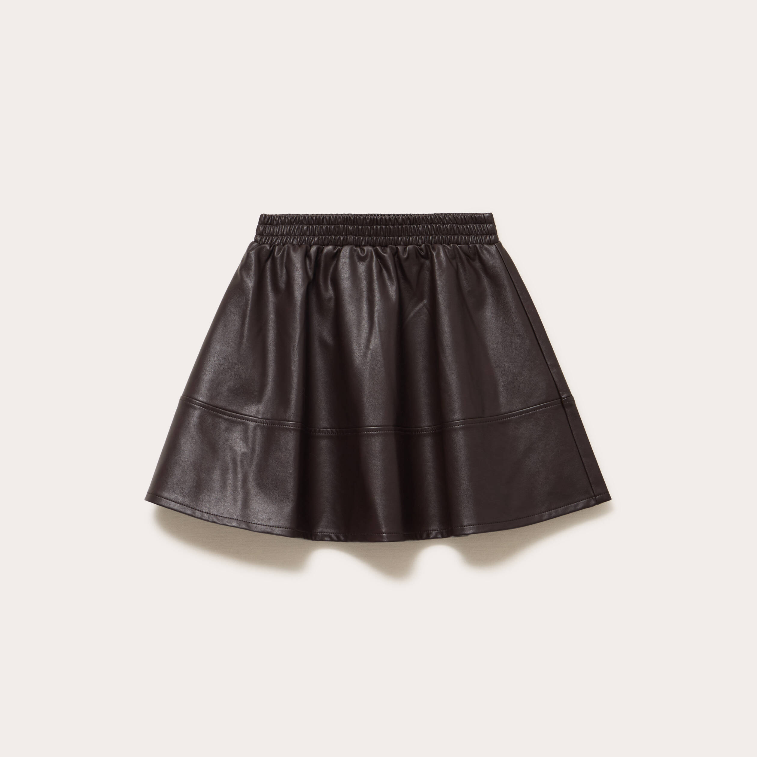 Jupe patineuse en similicuir marron fonc&eacute; femme