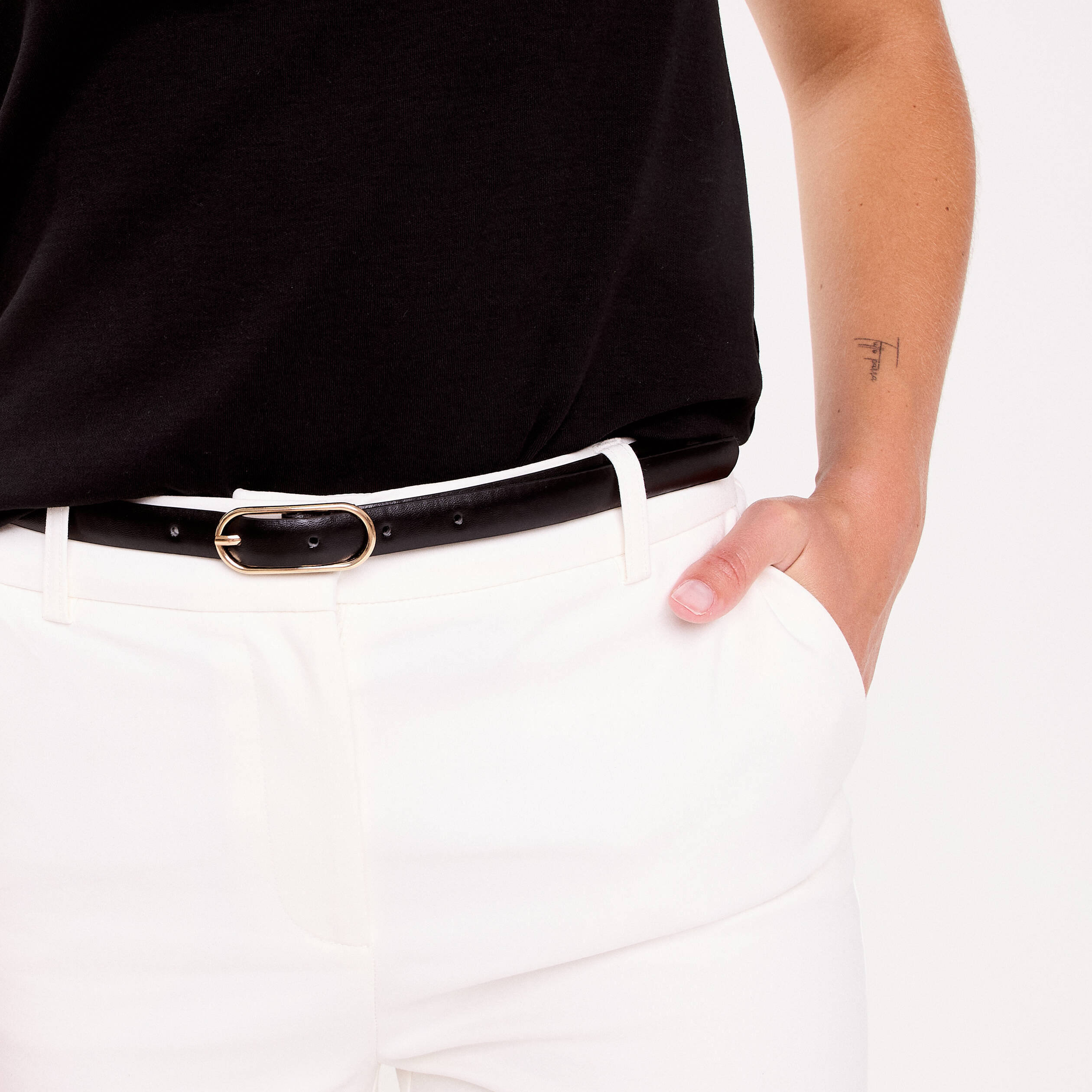 Pantalon cigarette ceintur&eacute; ecru femme