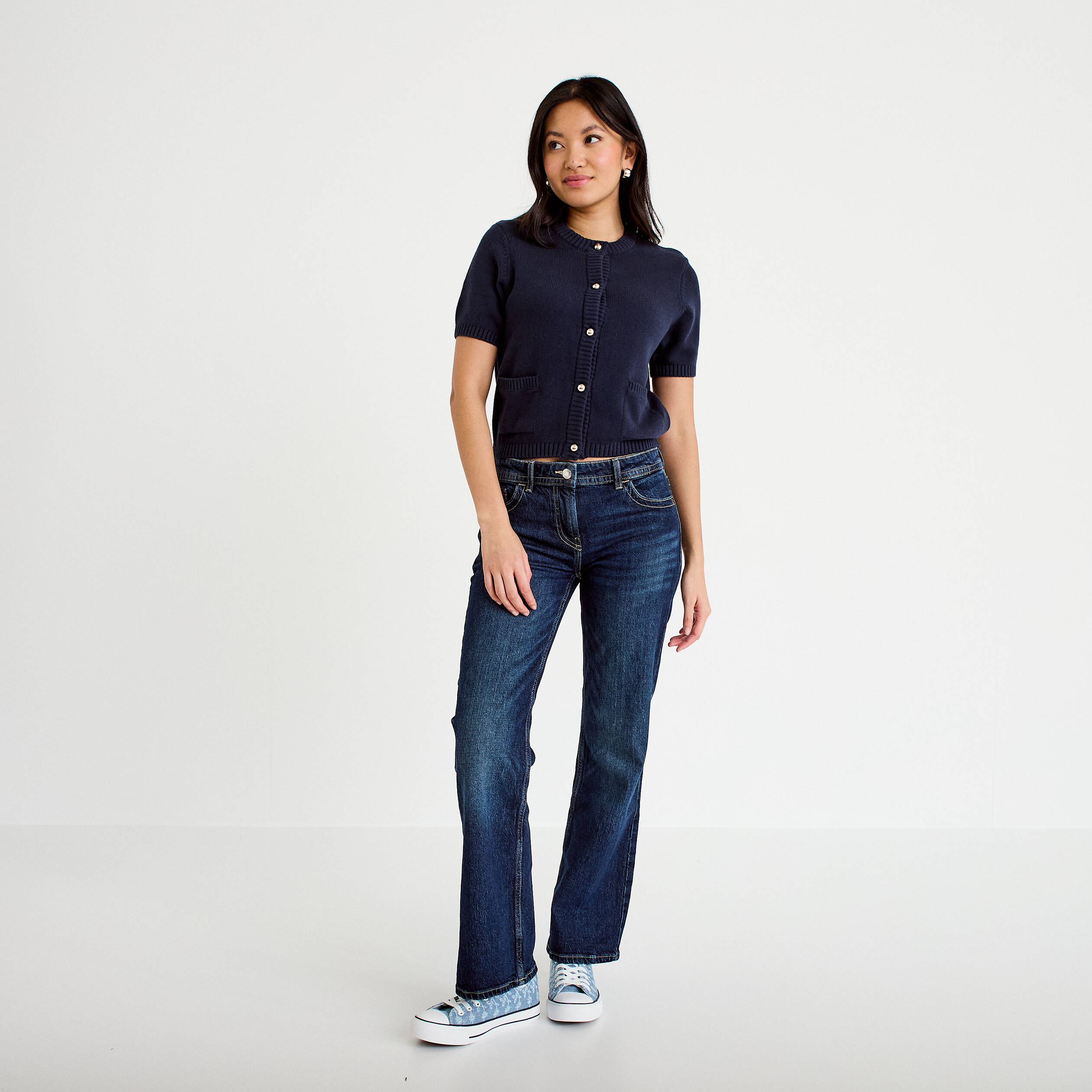 Jean bootcut taille basse denim stone femme