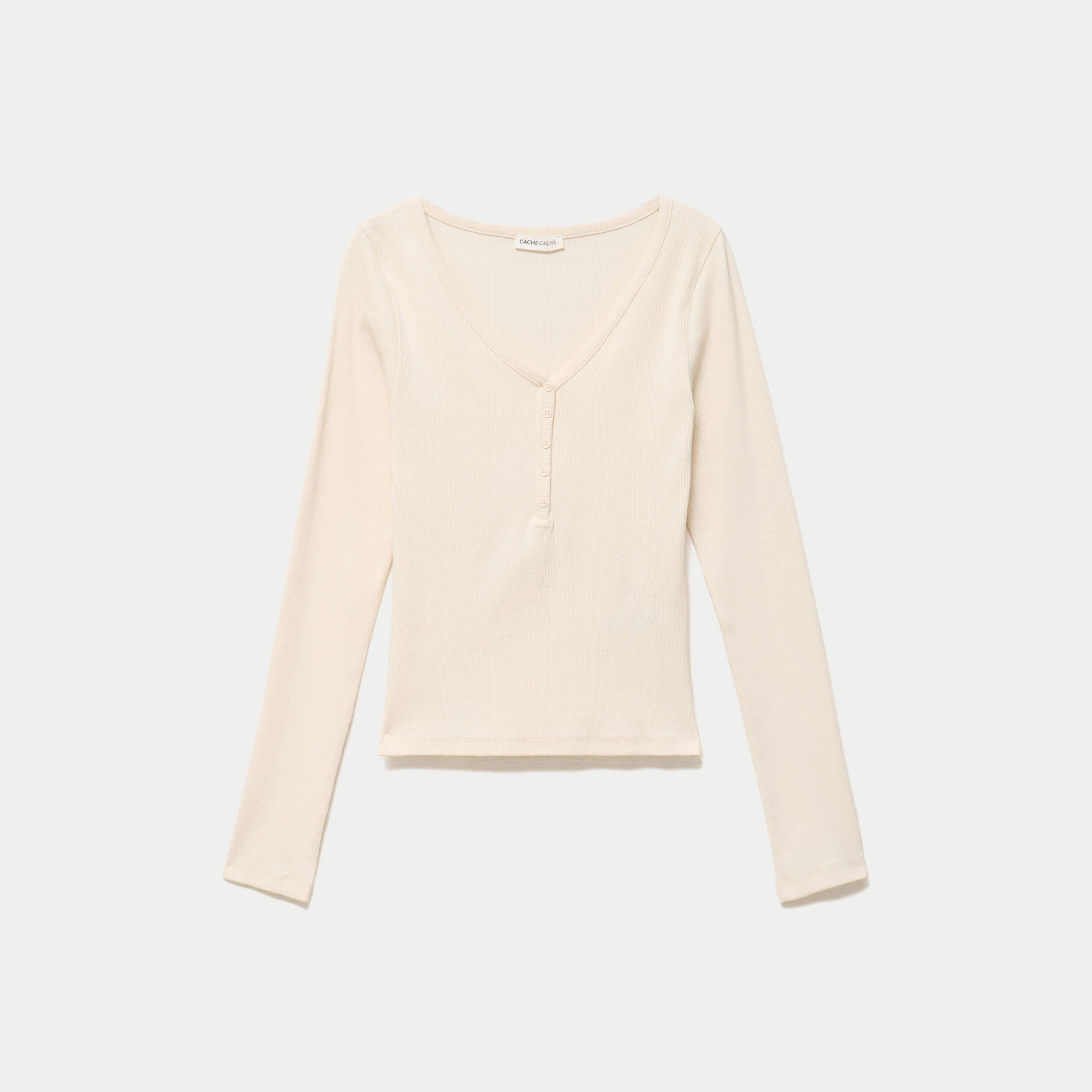 T-shirt c&ocirc;tel&eacute; ajust&eacute; manches longues ecru femme