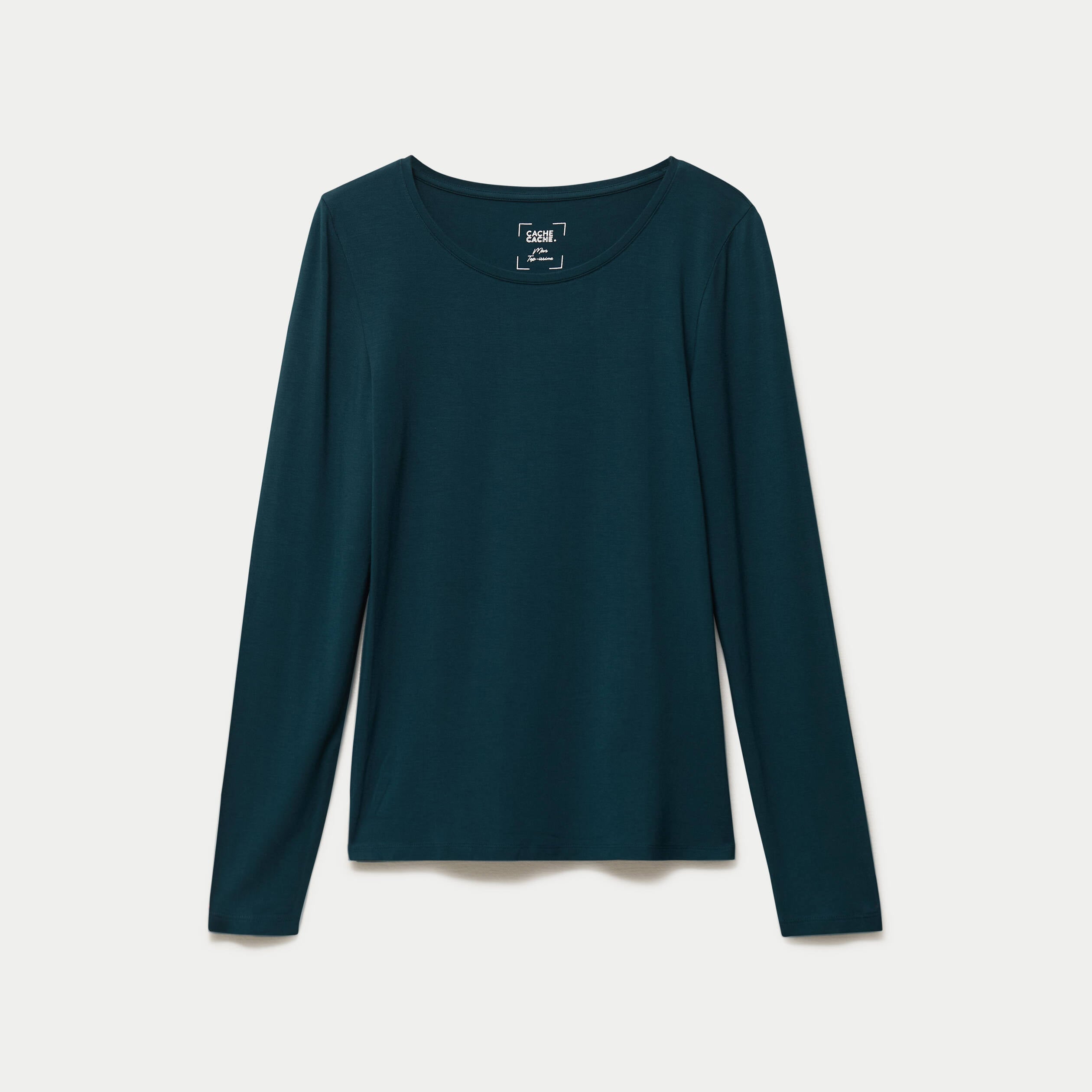 T-shirt uni &agrave; manches longues vert fonc&eacute; femme