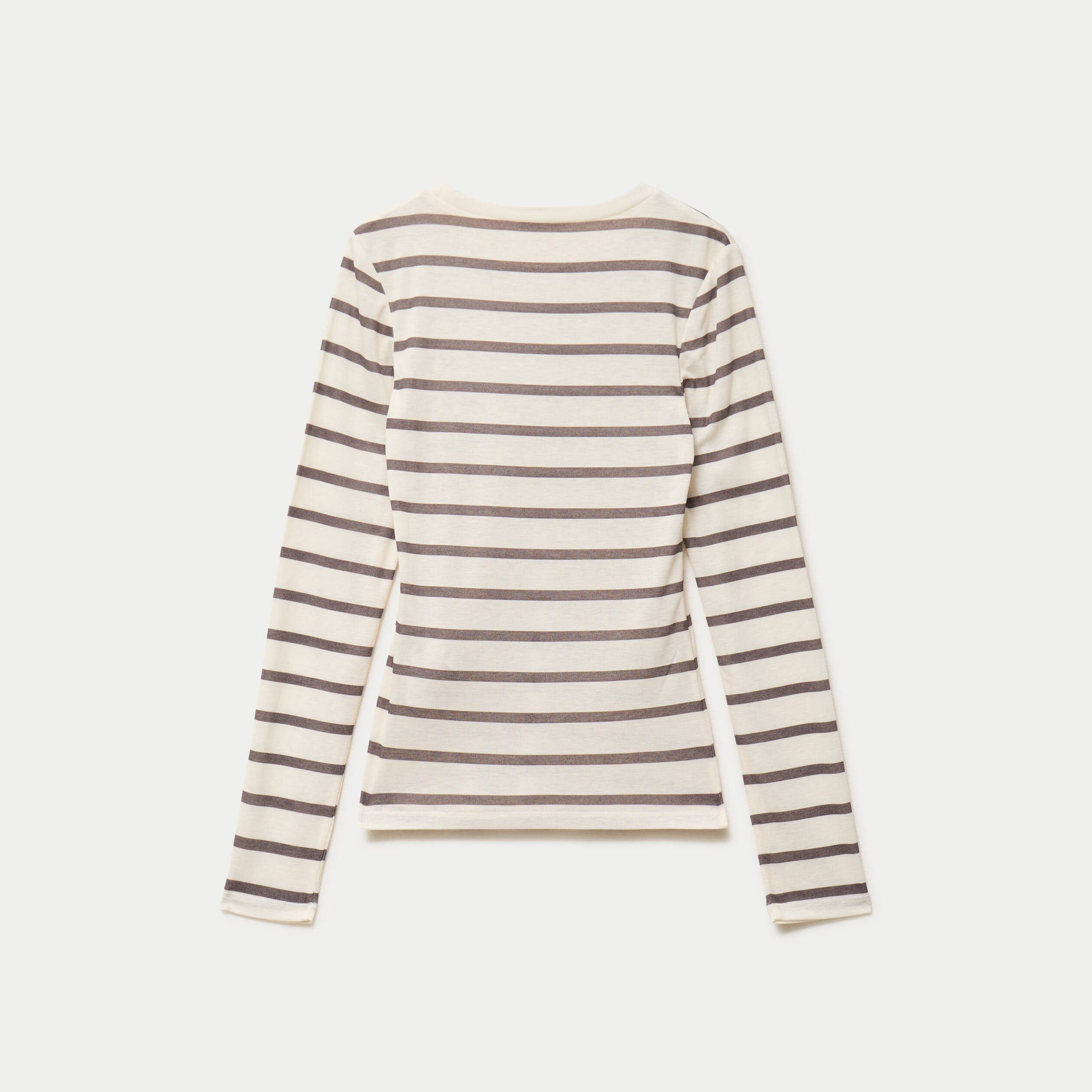 T-shirt ajust&eacute; col rond manches longues ivoire femme