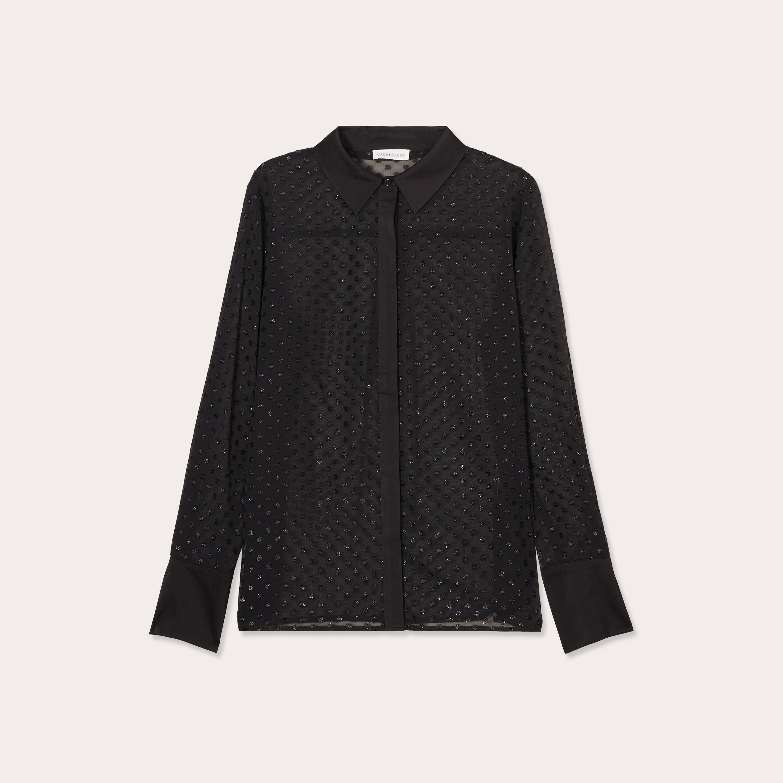 Chemise voile plumetis brillant noir femme