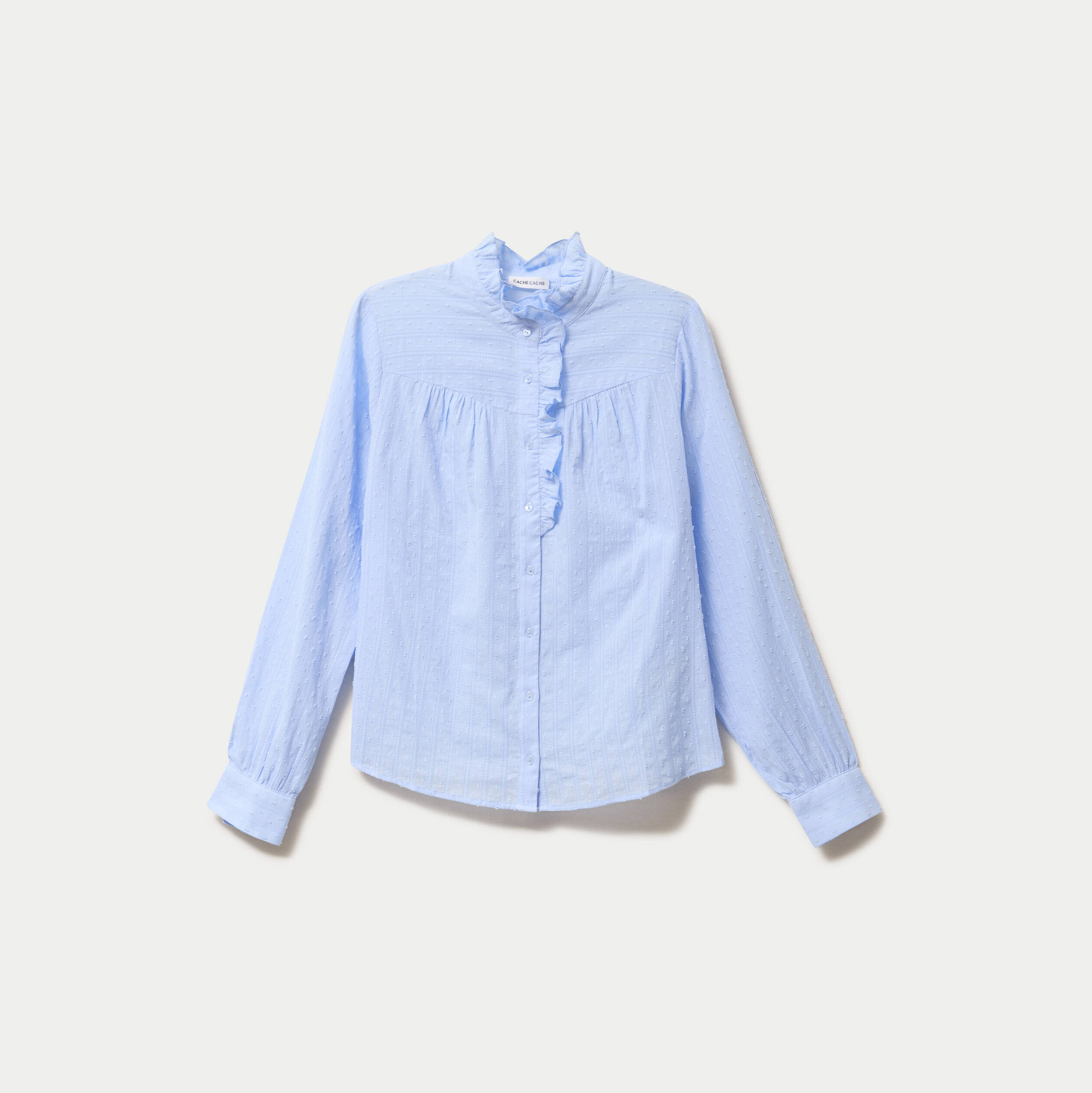 Chemise col montant manches longues bleu clair femme