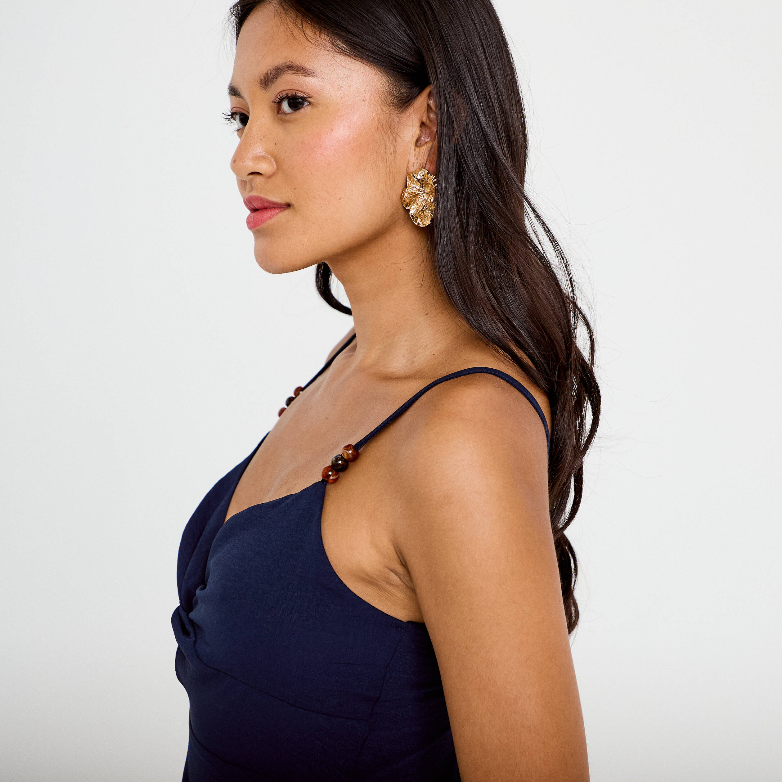 Robe longue &eacute;vas&eacute;e fendue bleu marine femme