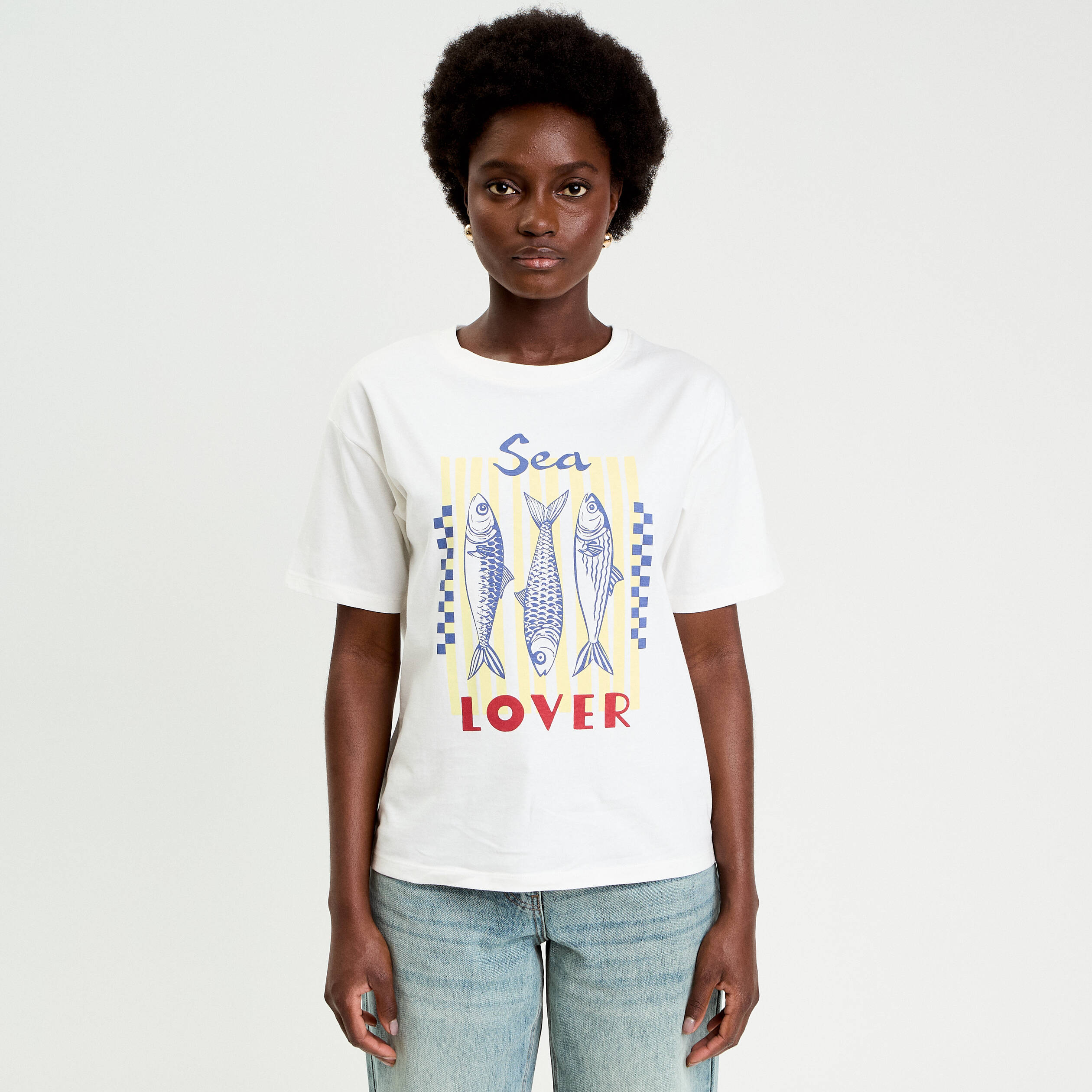 T-shirt oversize manches courtes ecru femme