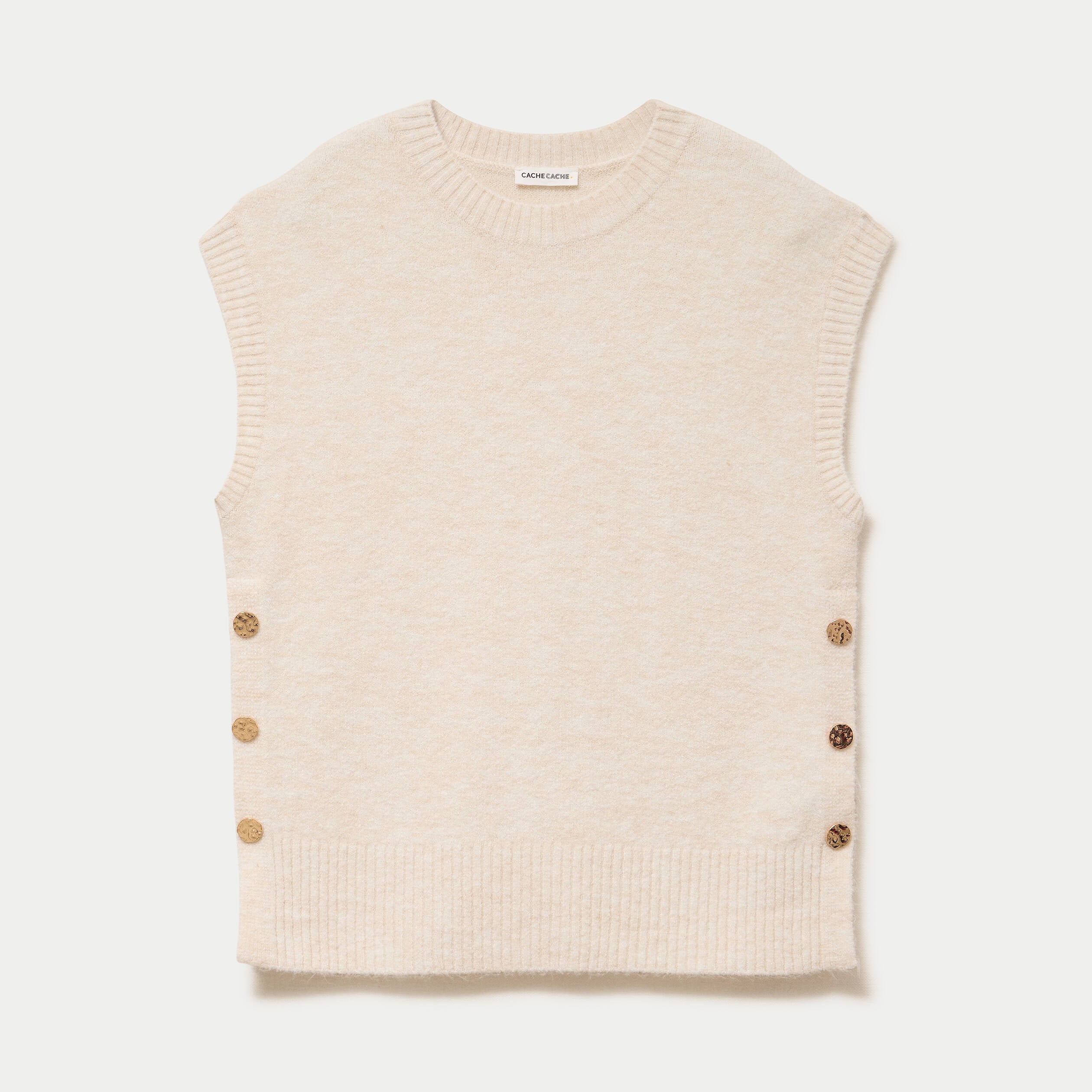 Pull sans manches ecru femme