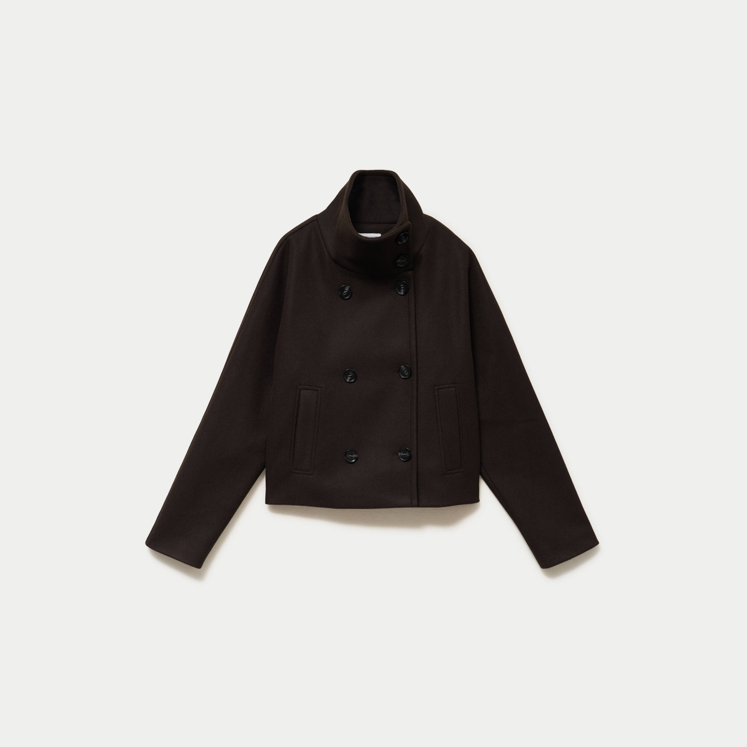 Veste chin&eacute;e col montant manches longues marron fonc&eacute; femme