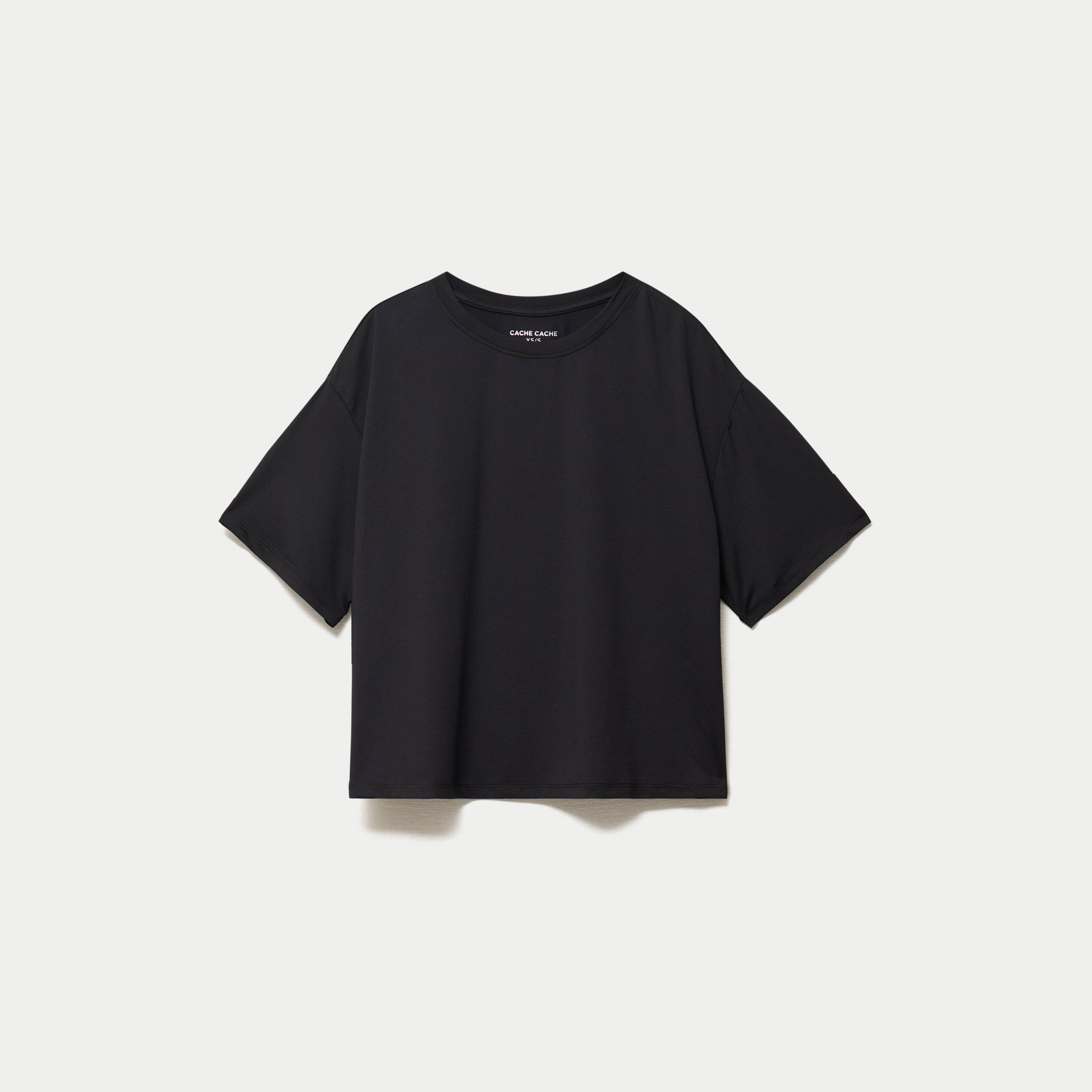 T-shirt col rond manches courtes noir femme