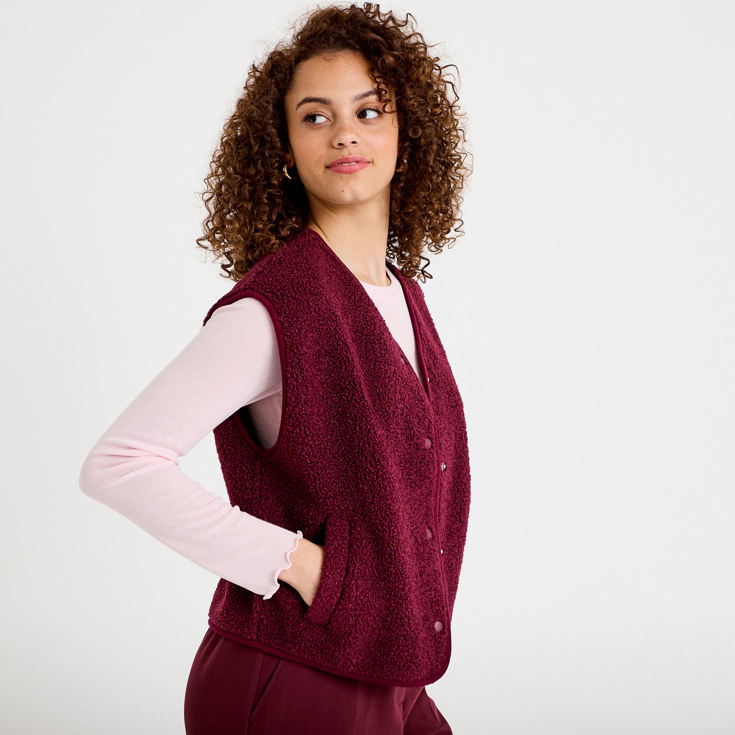 Gilet sans manches effet polaire bordeaux femme