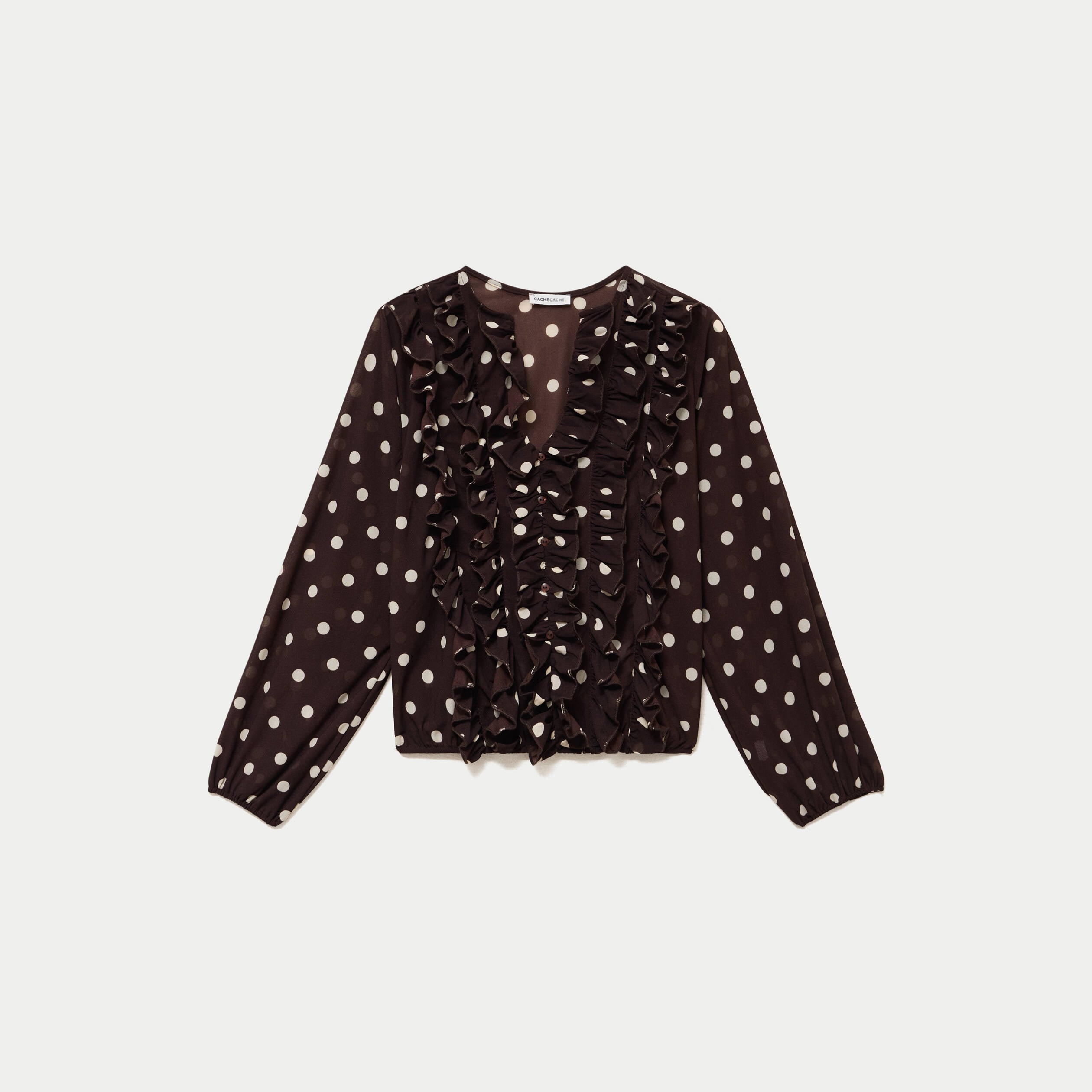 Blouse droite col v manches longues marron femme