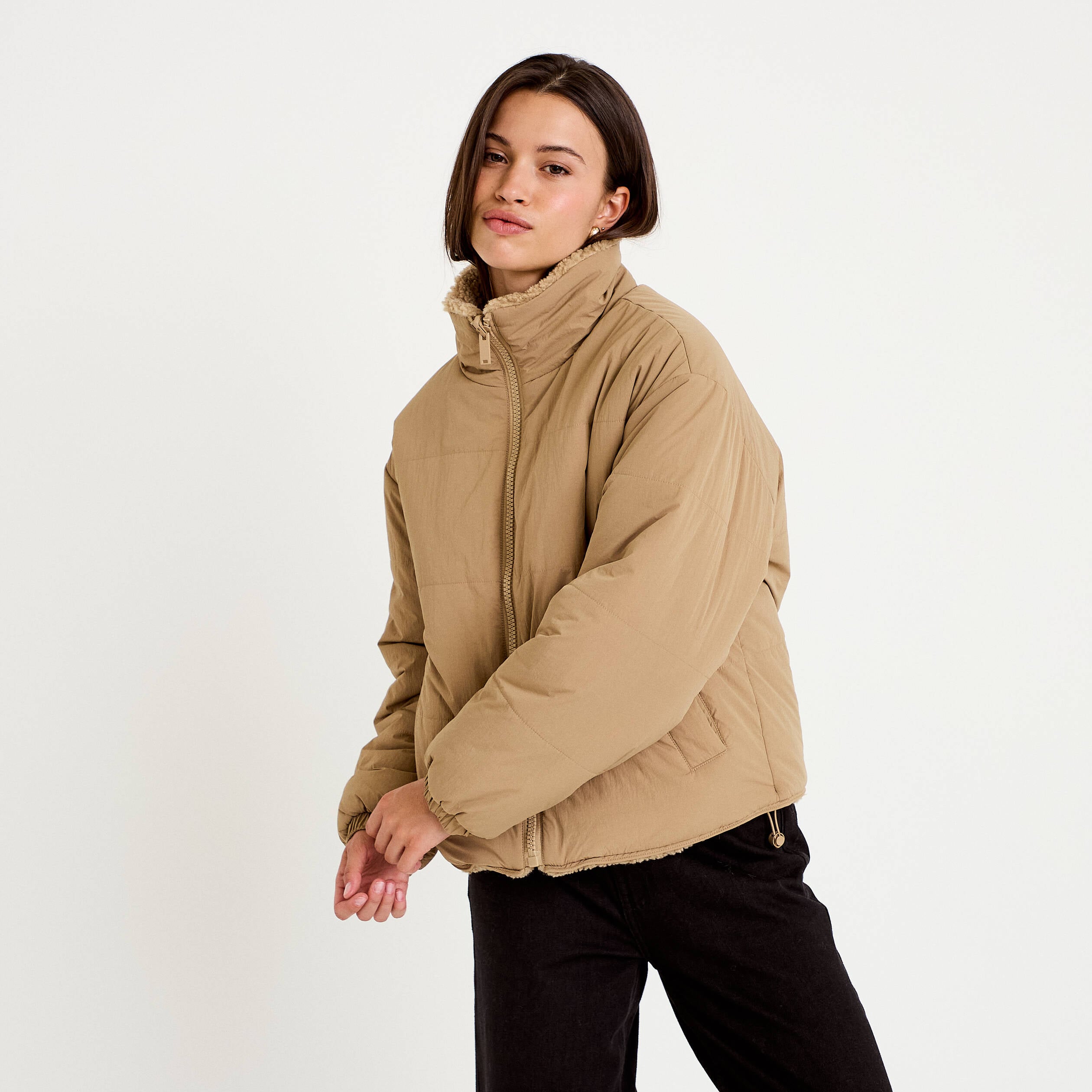 Doudoune r&eacute;versible effet polaire taupe femme