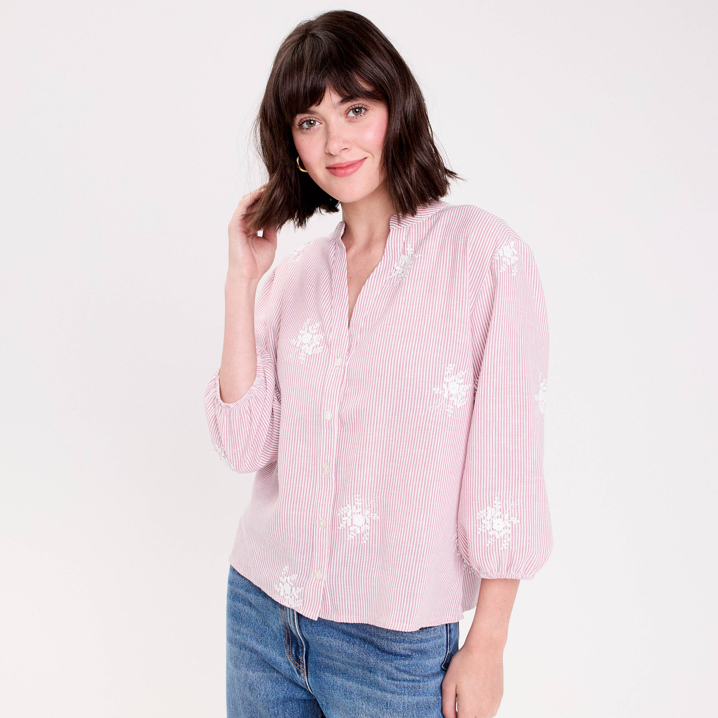 Blouse col tunisien rouge femme