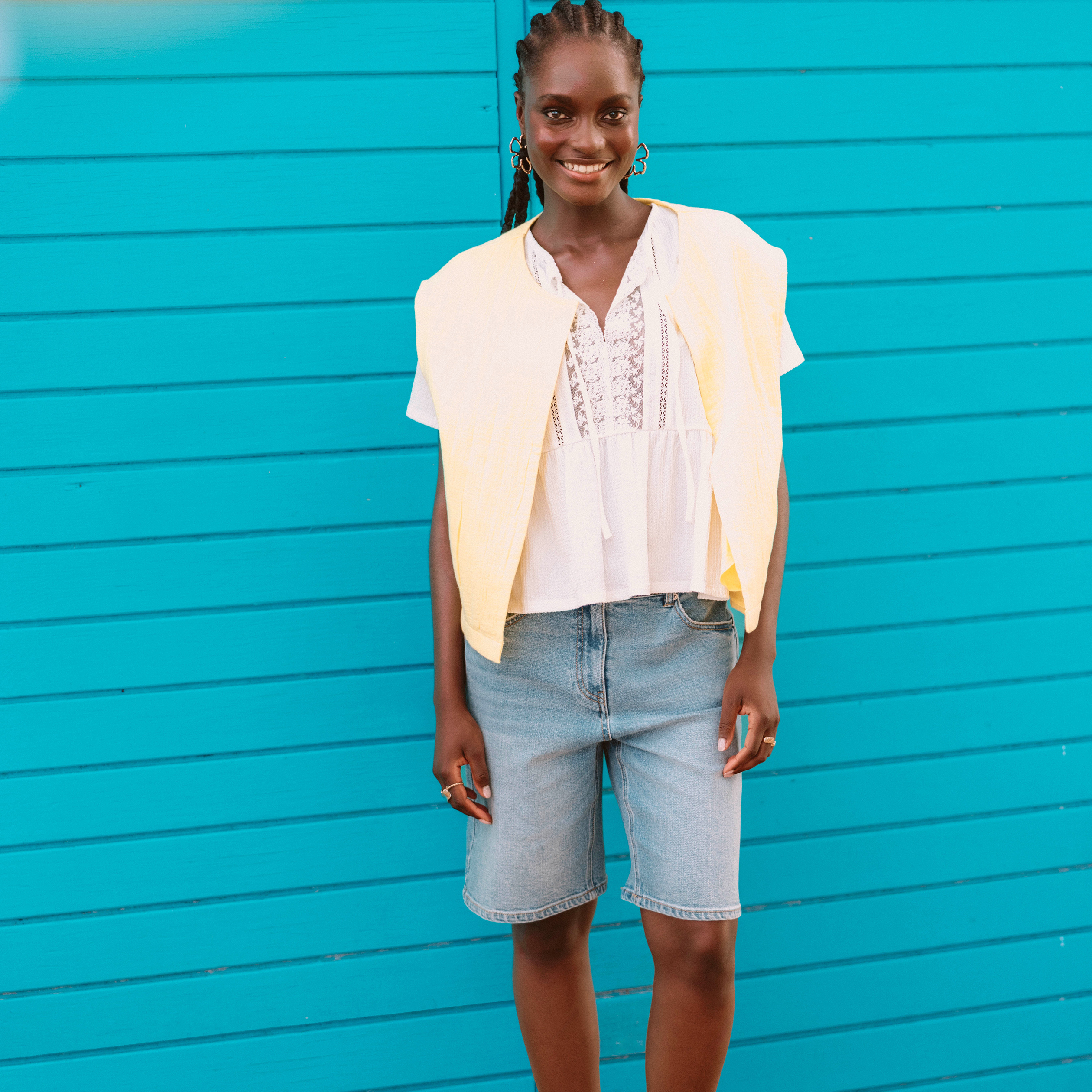 Bermuda large en jean denim double stone femme