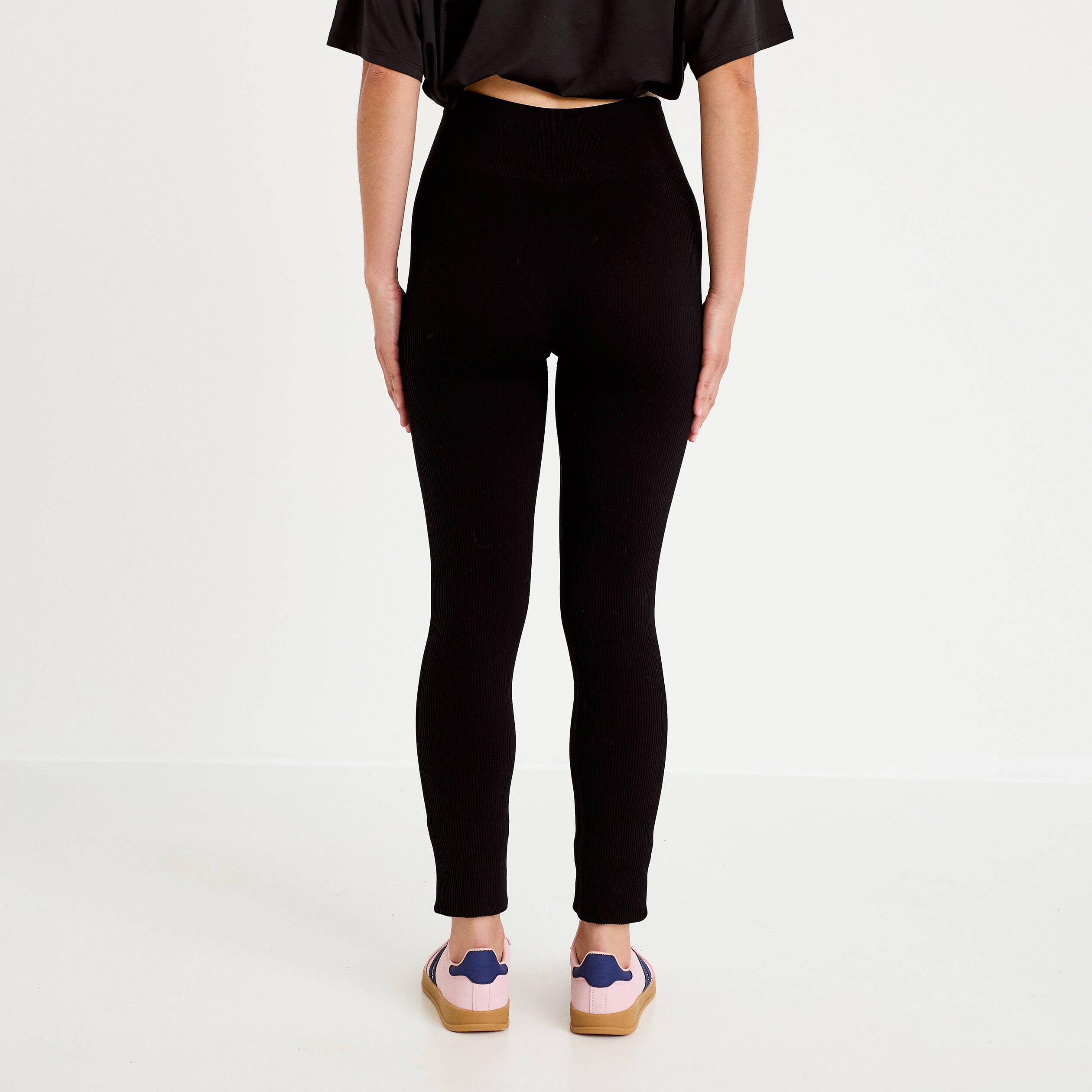 Leggings taille haute sans couture noir femme