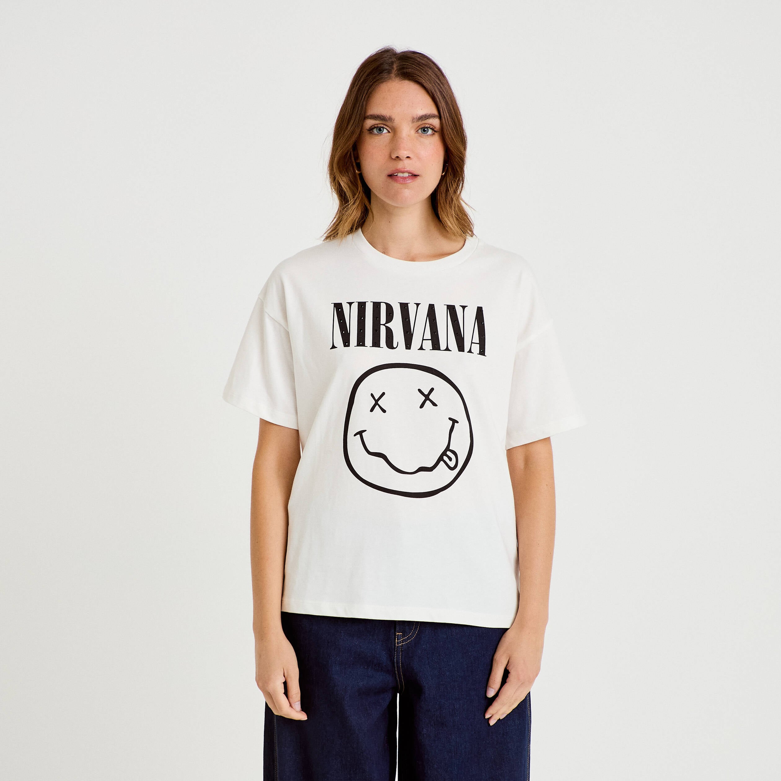 T-shirt oversize manches courtes ecru femme