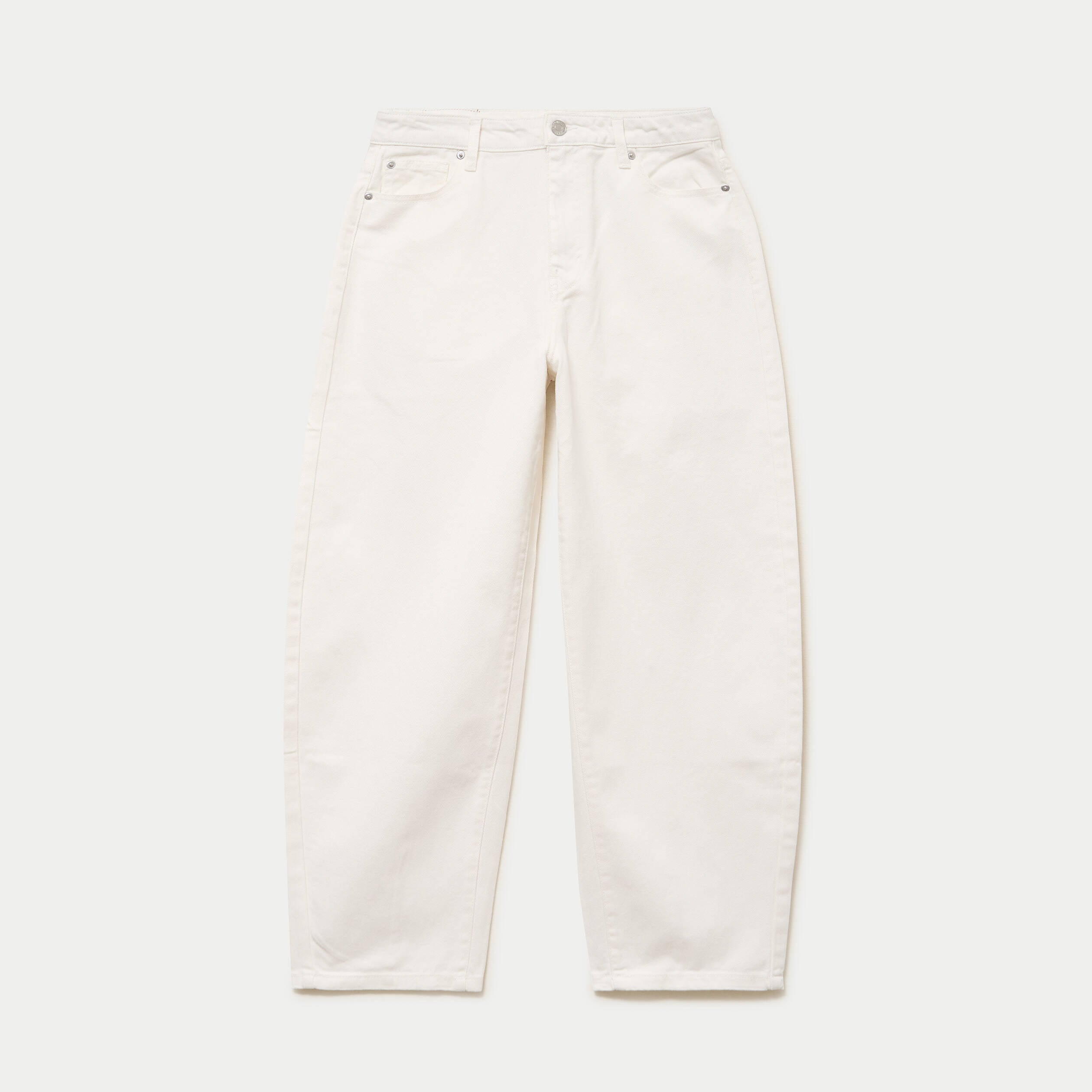 Jean barrel cropped taille standard denim blanc femme