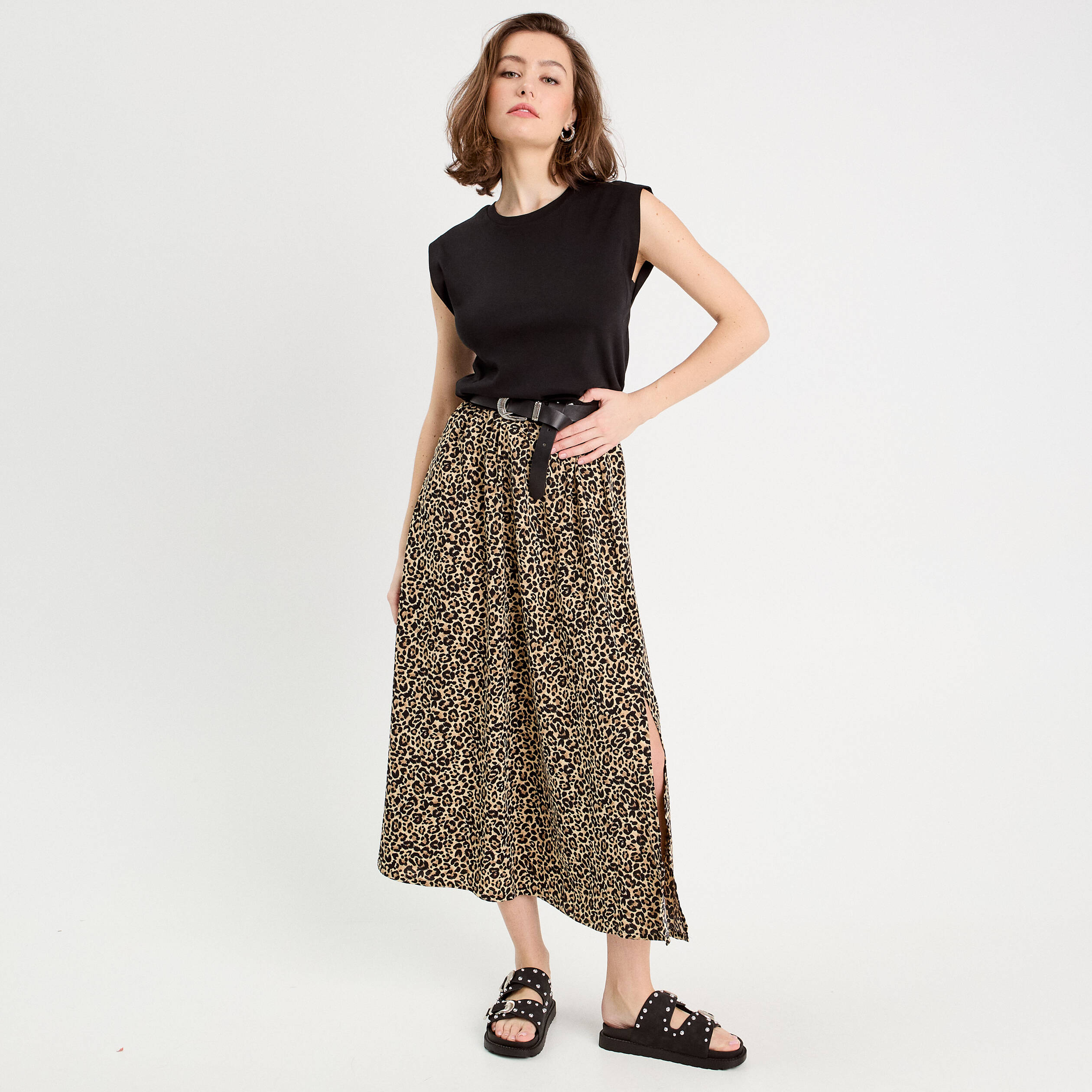 Jupe longue &eacute;vas&eacute;e beige femme