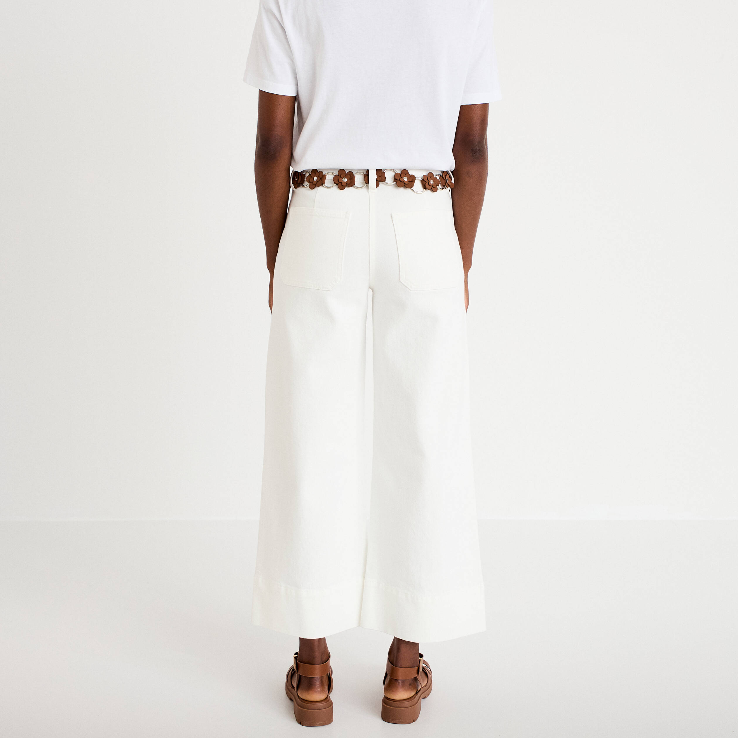 Jean wide leg cropped ceinture amovible denim blanc femme