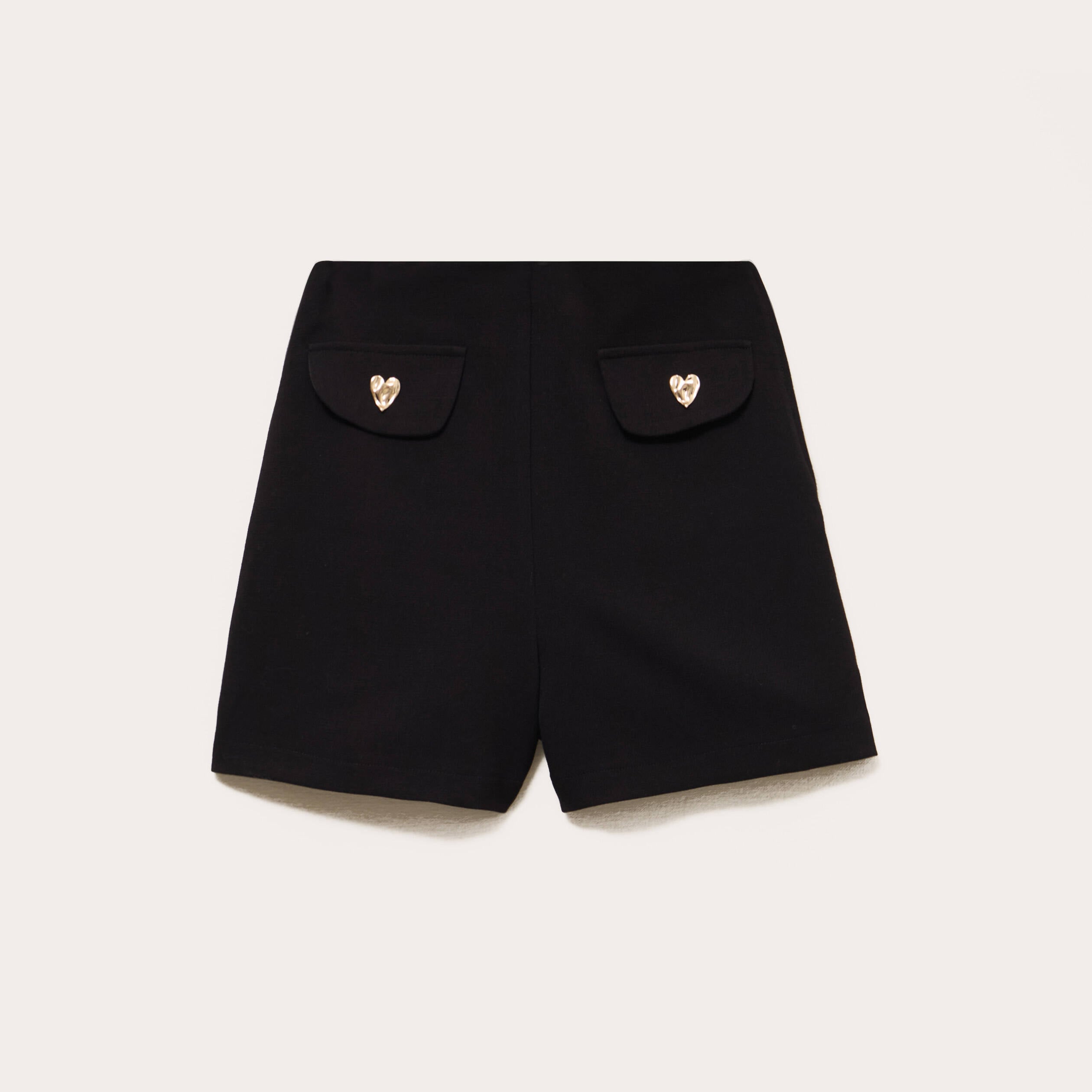 Short stretch d&eacute;tails coeur noir femme