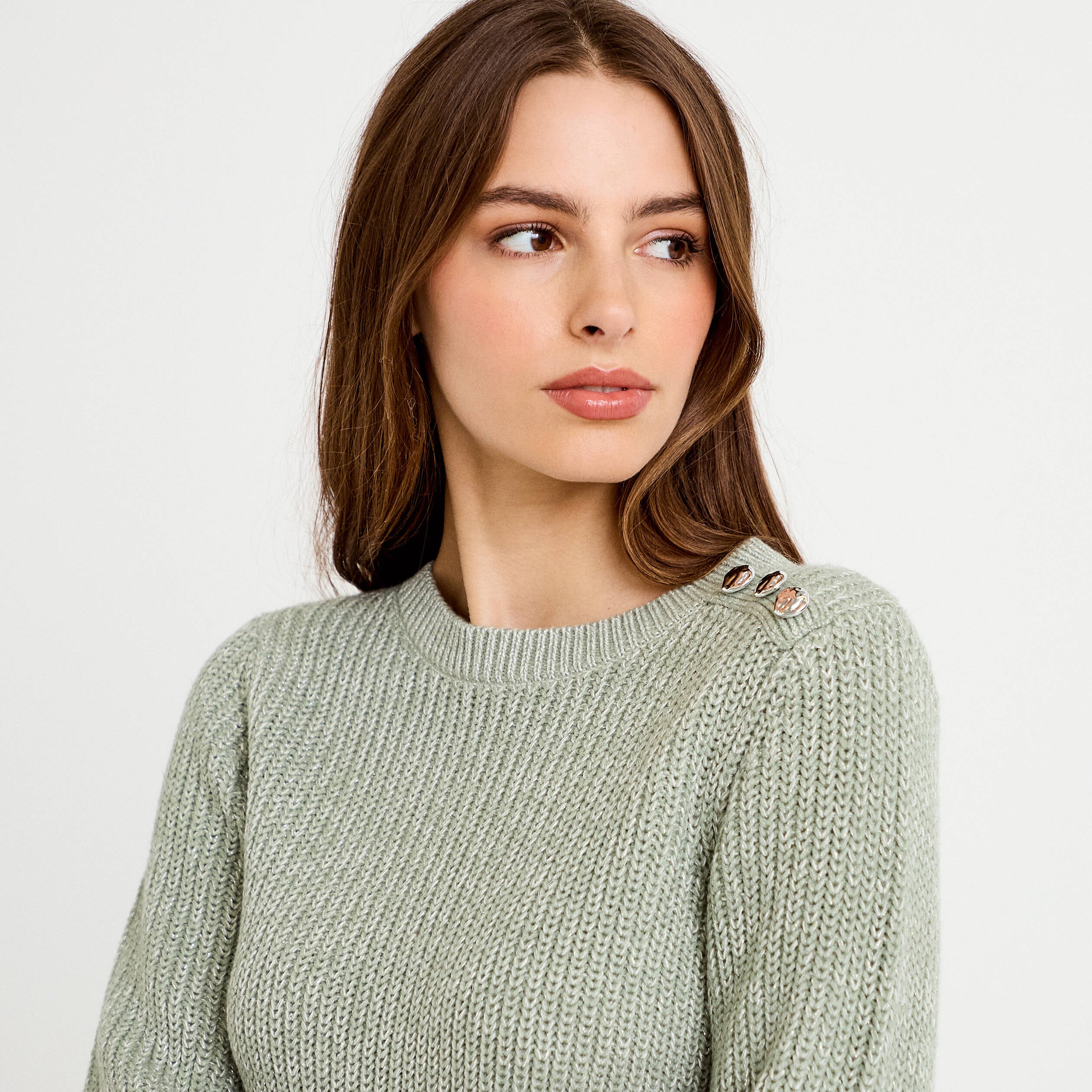 Pull manches longues brillant vert pastel femme