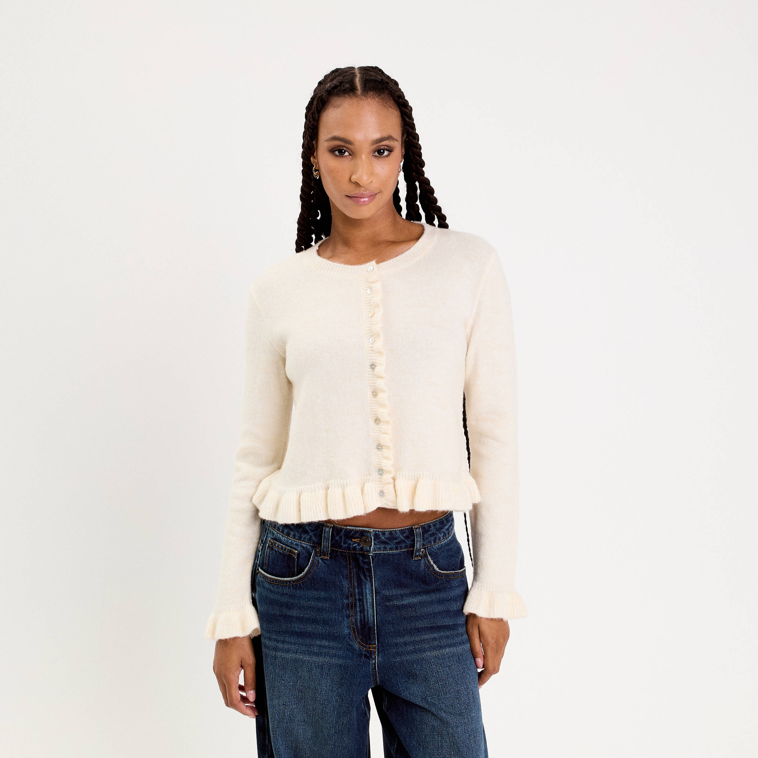Gilet manches longues ecru femme
