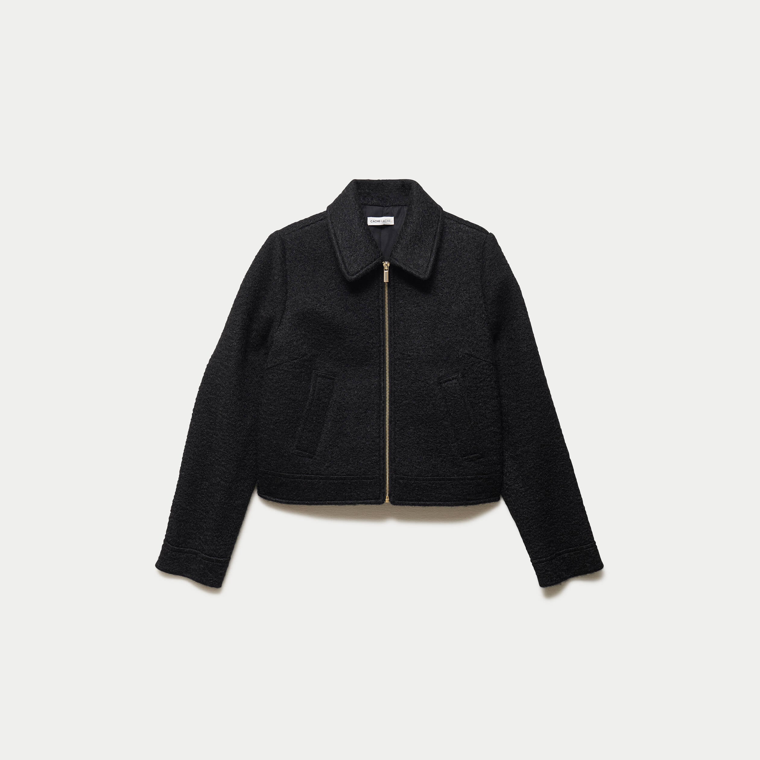 Veste cropped en bouclette noir femme