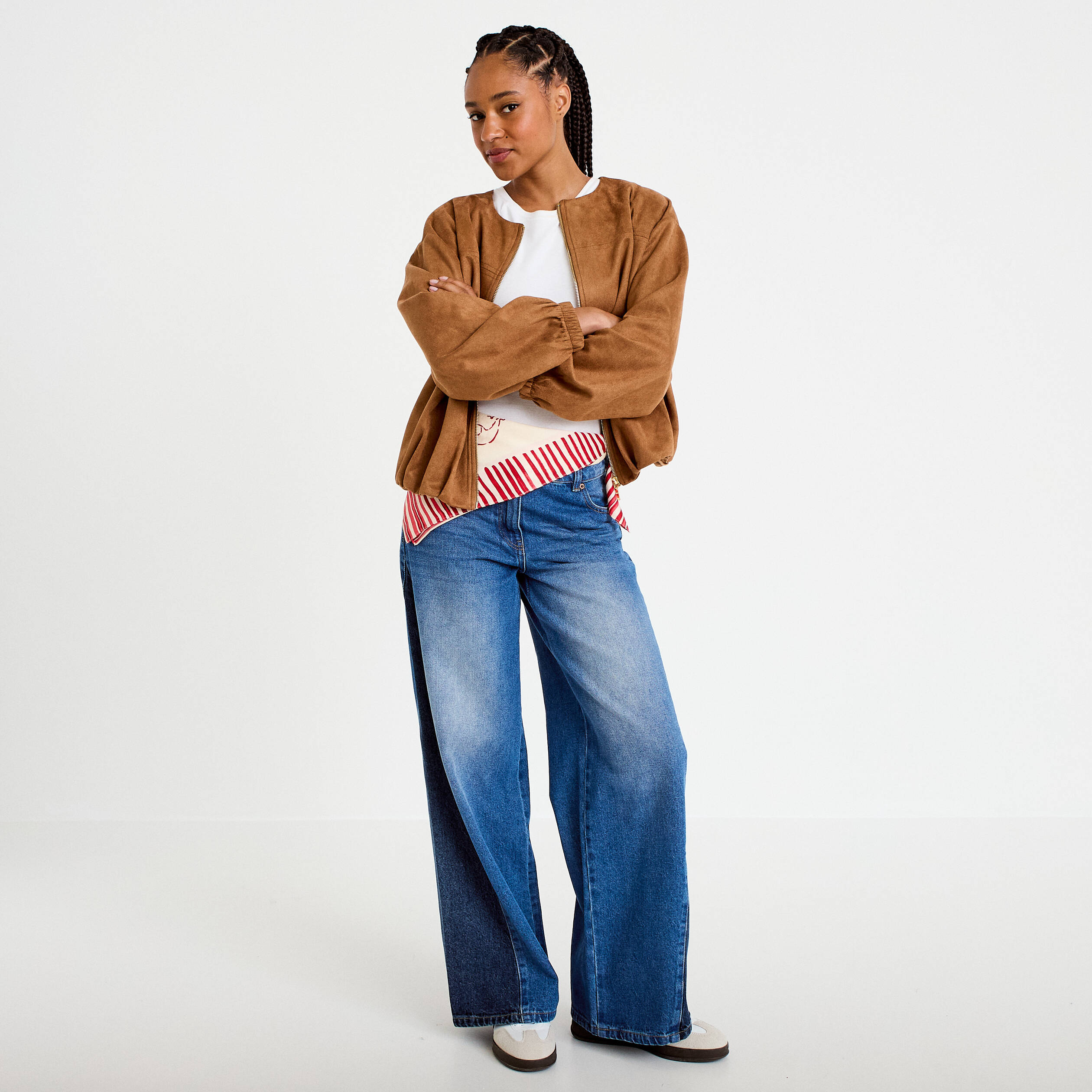 Veste oversize effet boule aspect daim camel femme