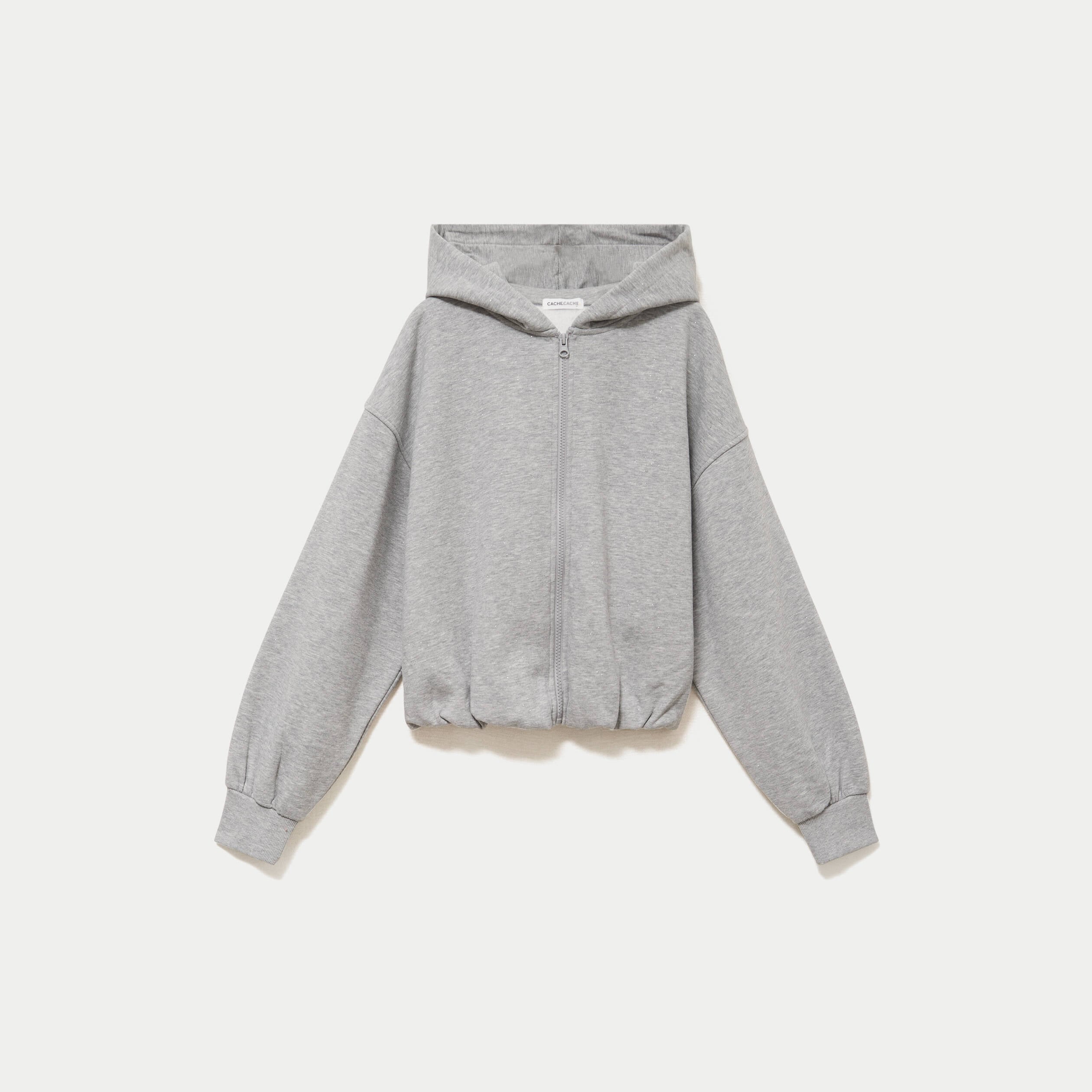 Sweat &agrave; capuche bas resserr&eacute; gris fonc&eacute; femme
