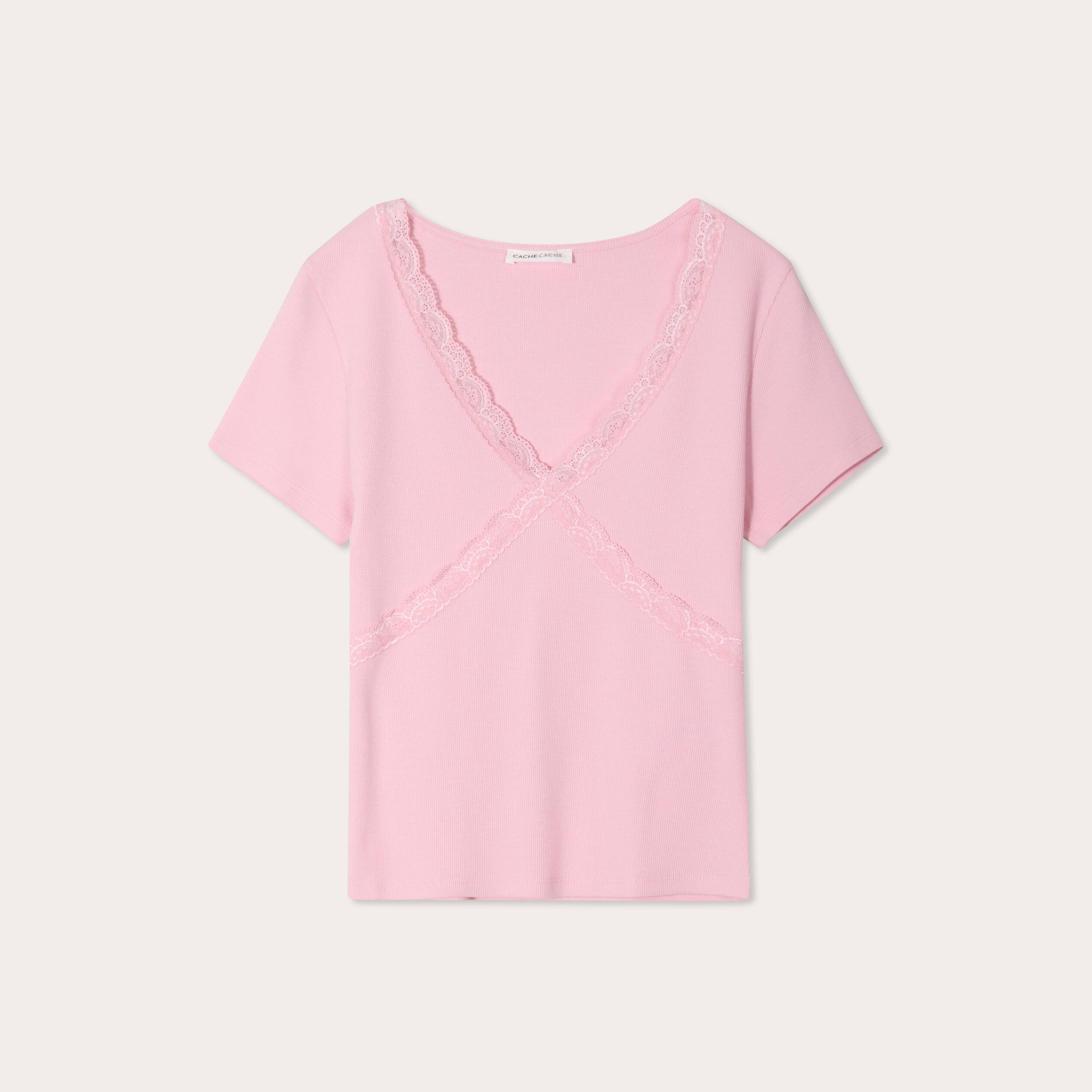 T -shirt manches courtes rose poudr&eacute;e femme