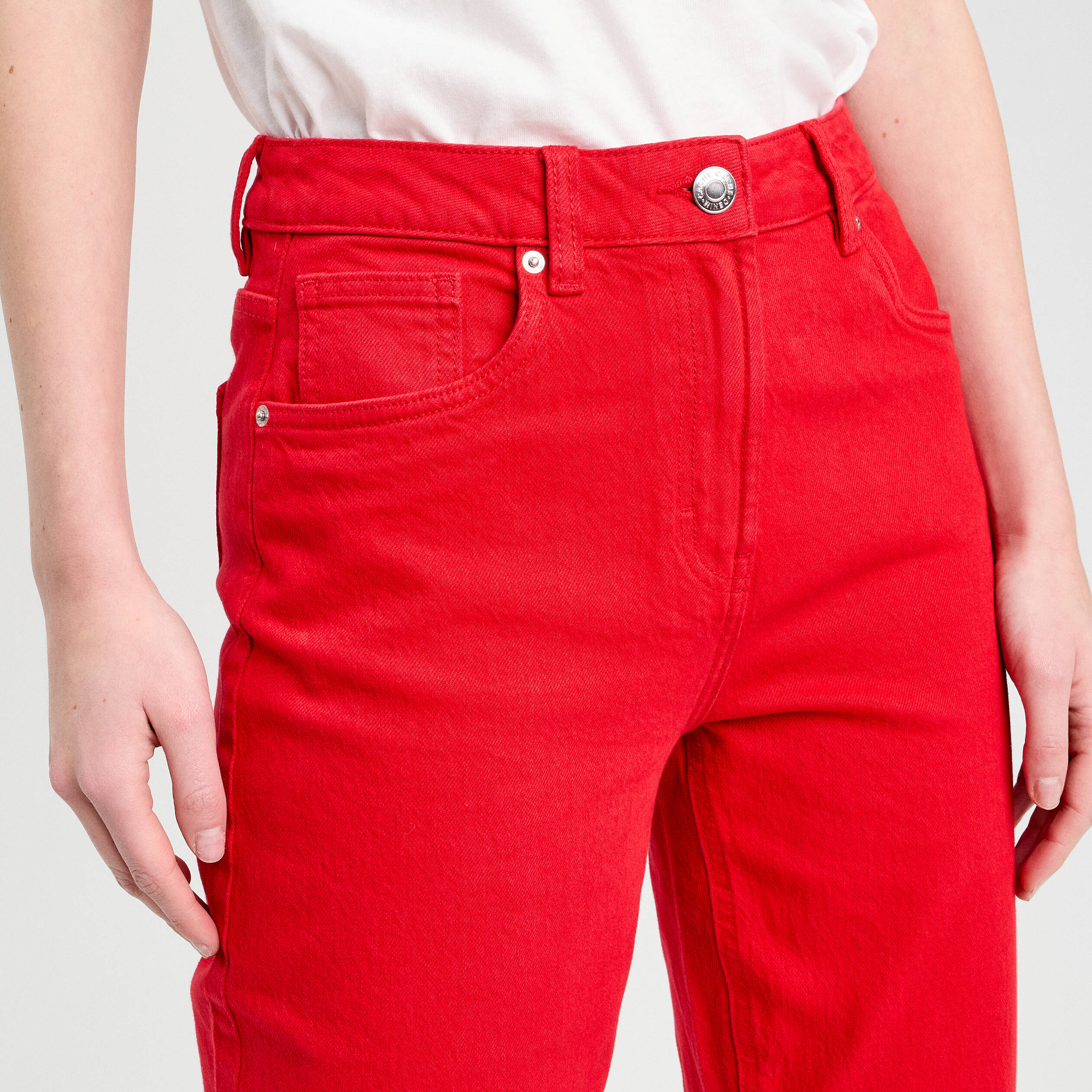 Jeans droit 5 poches rouge femme