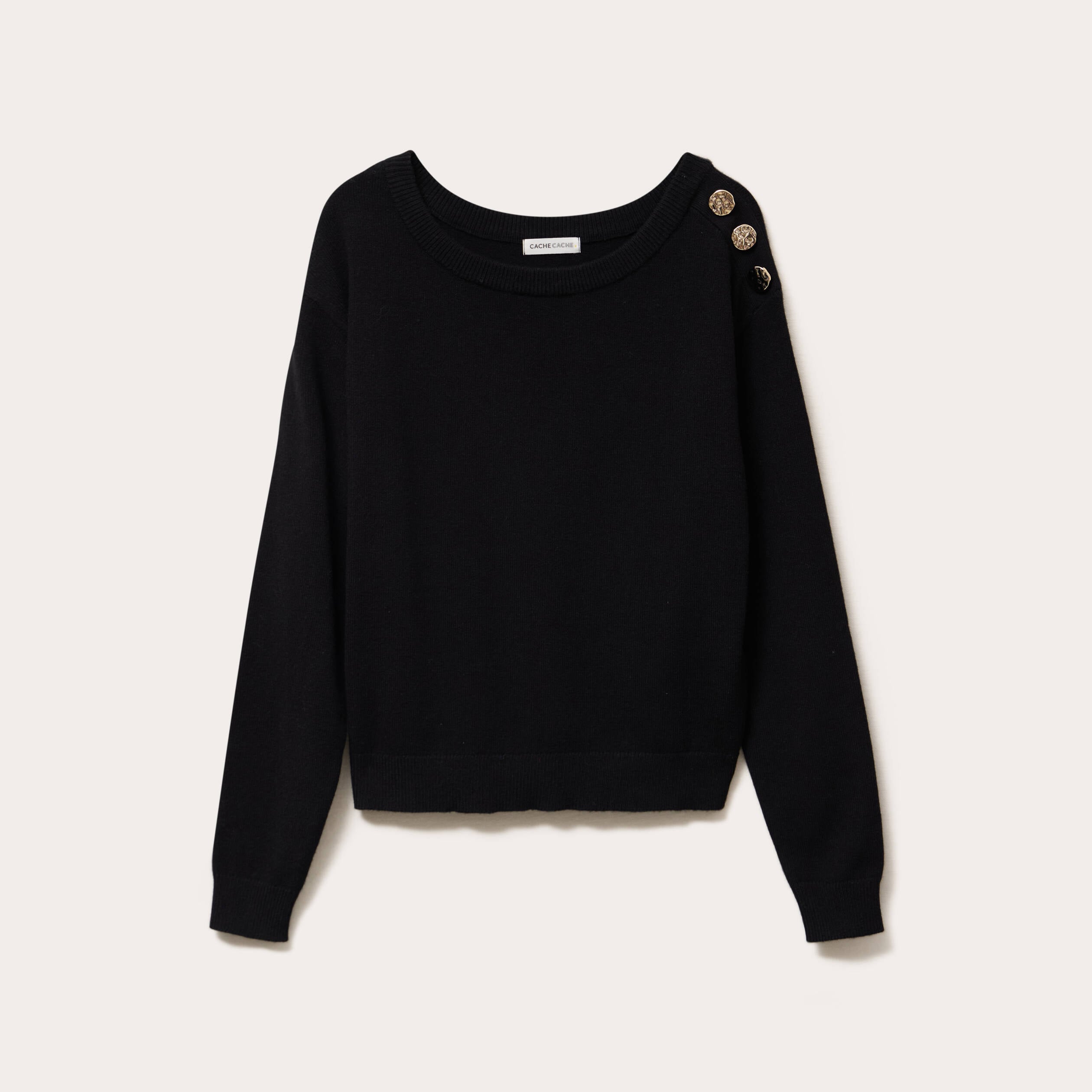 Pull fin col rond manches longues noir femme