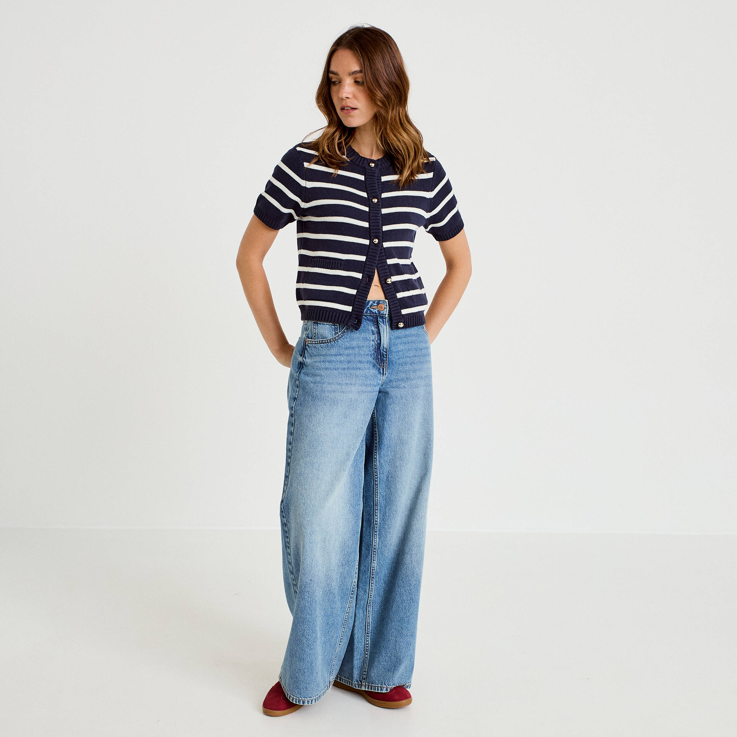 Gilet manches courtes bleu femme