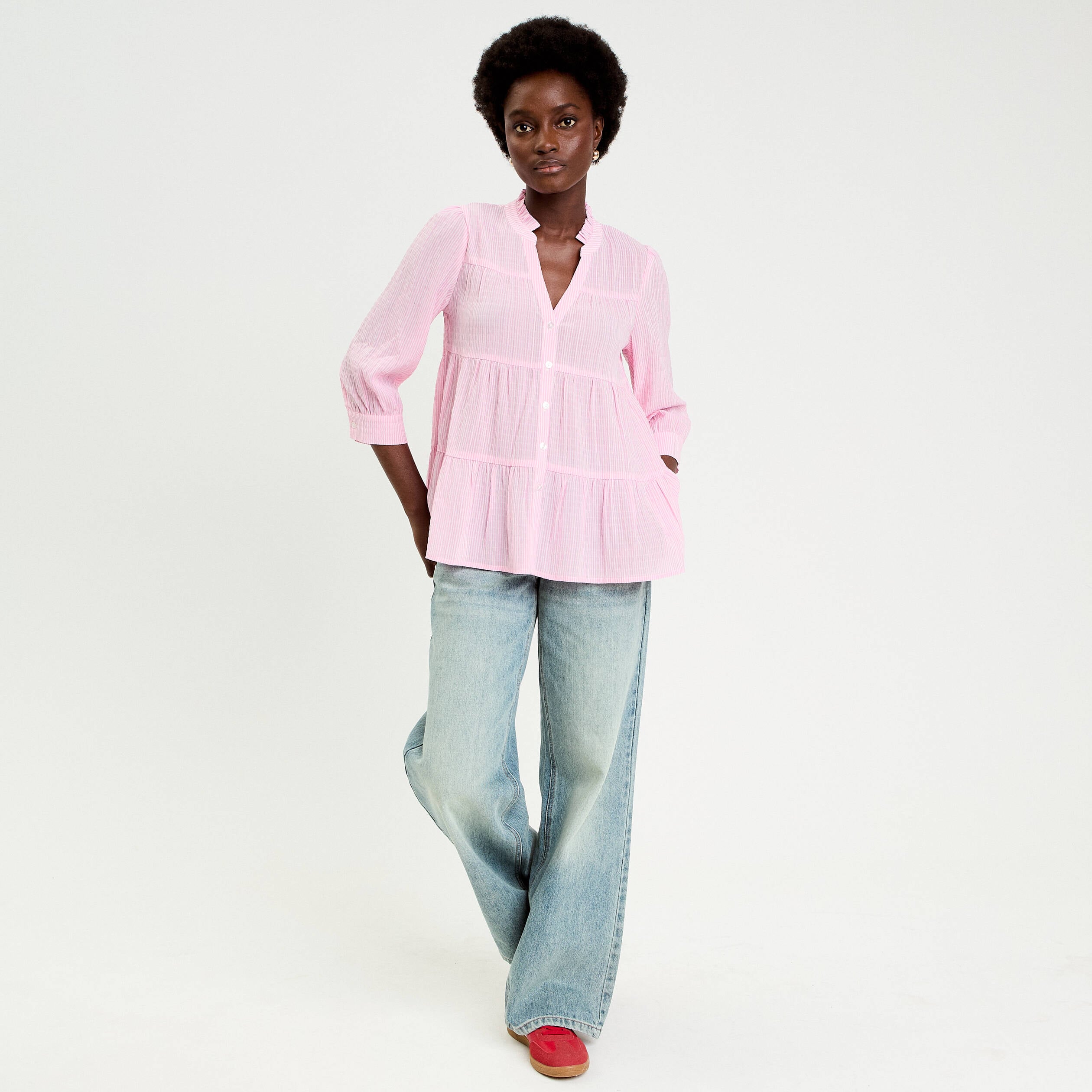 Blouse manches 3/4 rose clair femme
