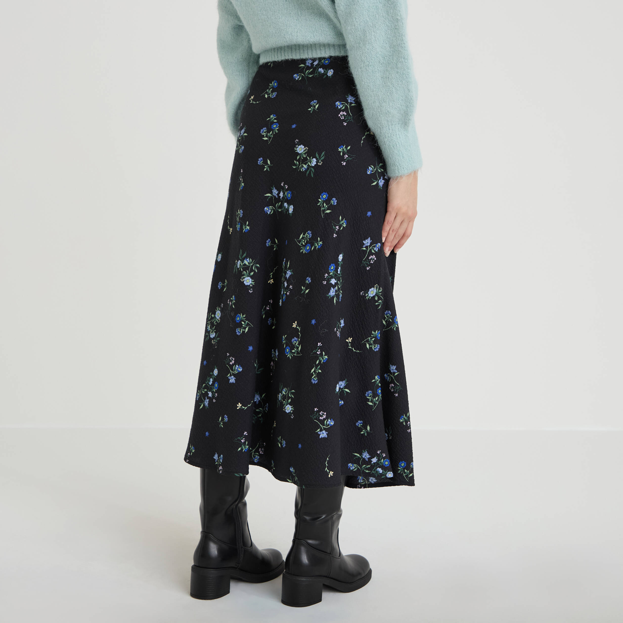 Jupe &eacute;vas&eacute;e longueur 3/4 noir femme