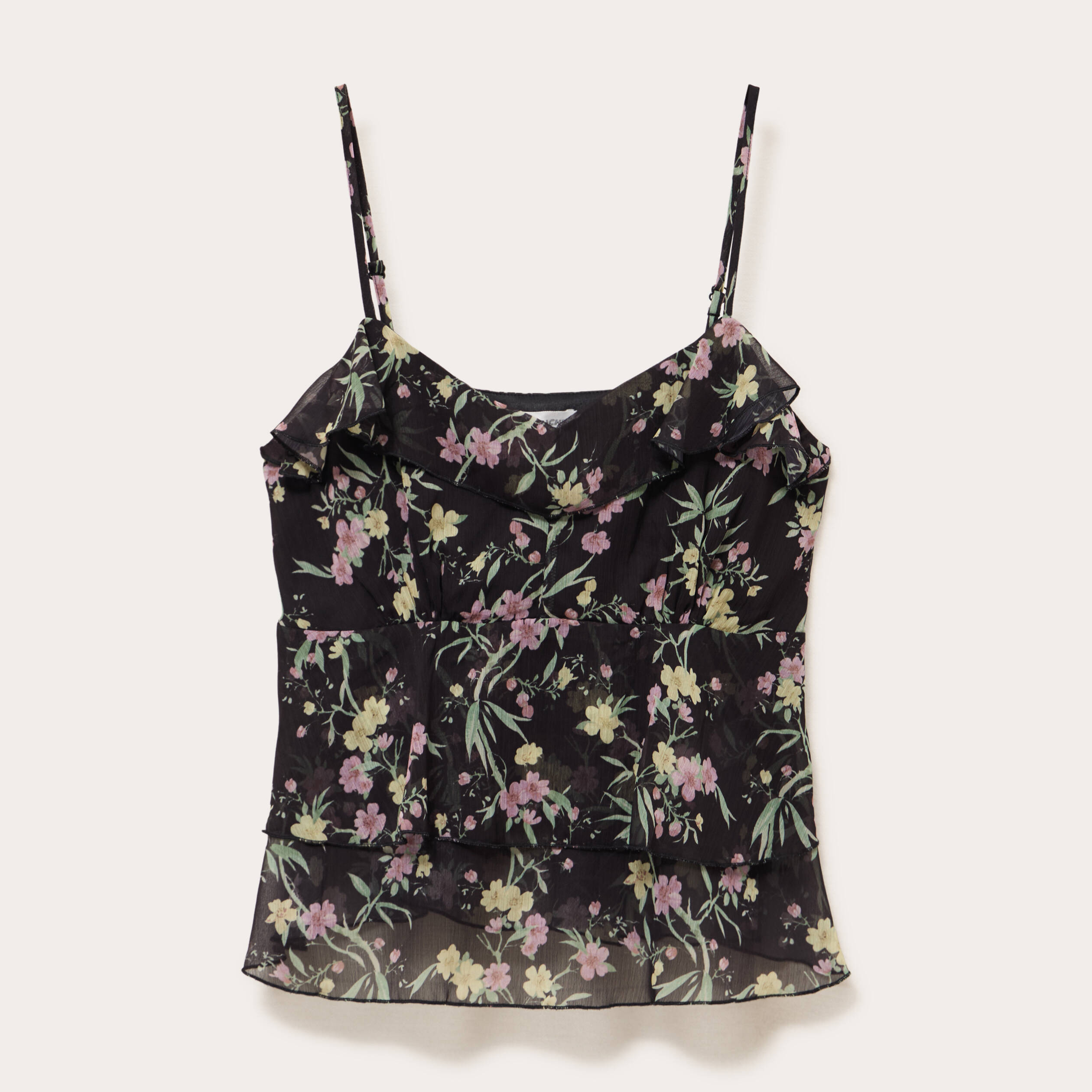 Top fines bretelles voile col v noir femme