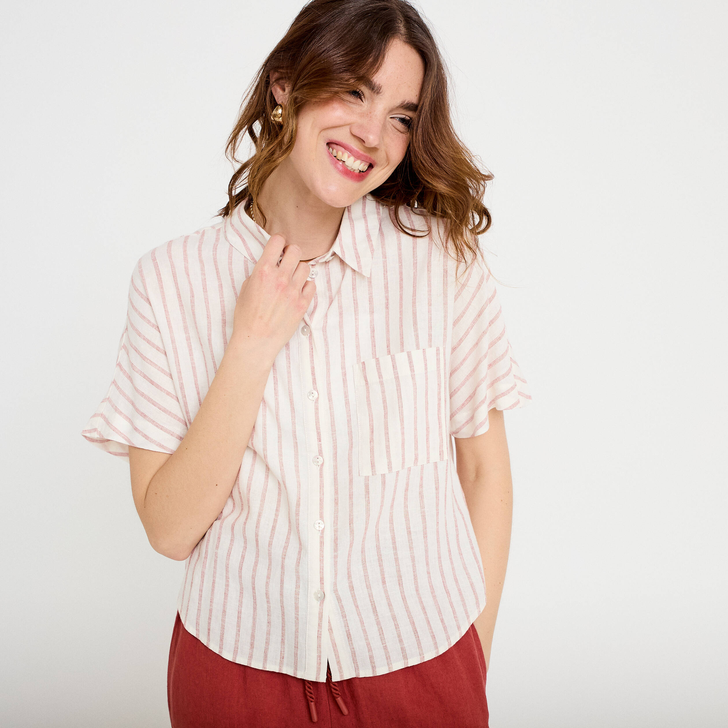 Chemise droite courte col classique blanc femme