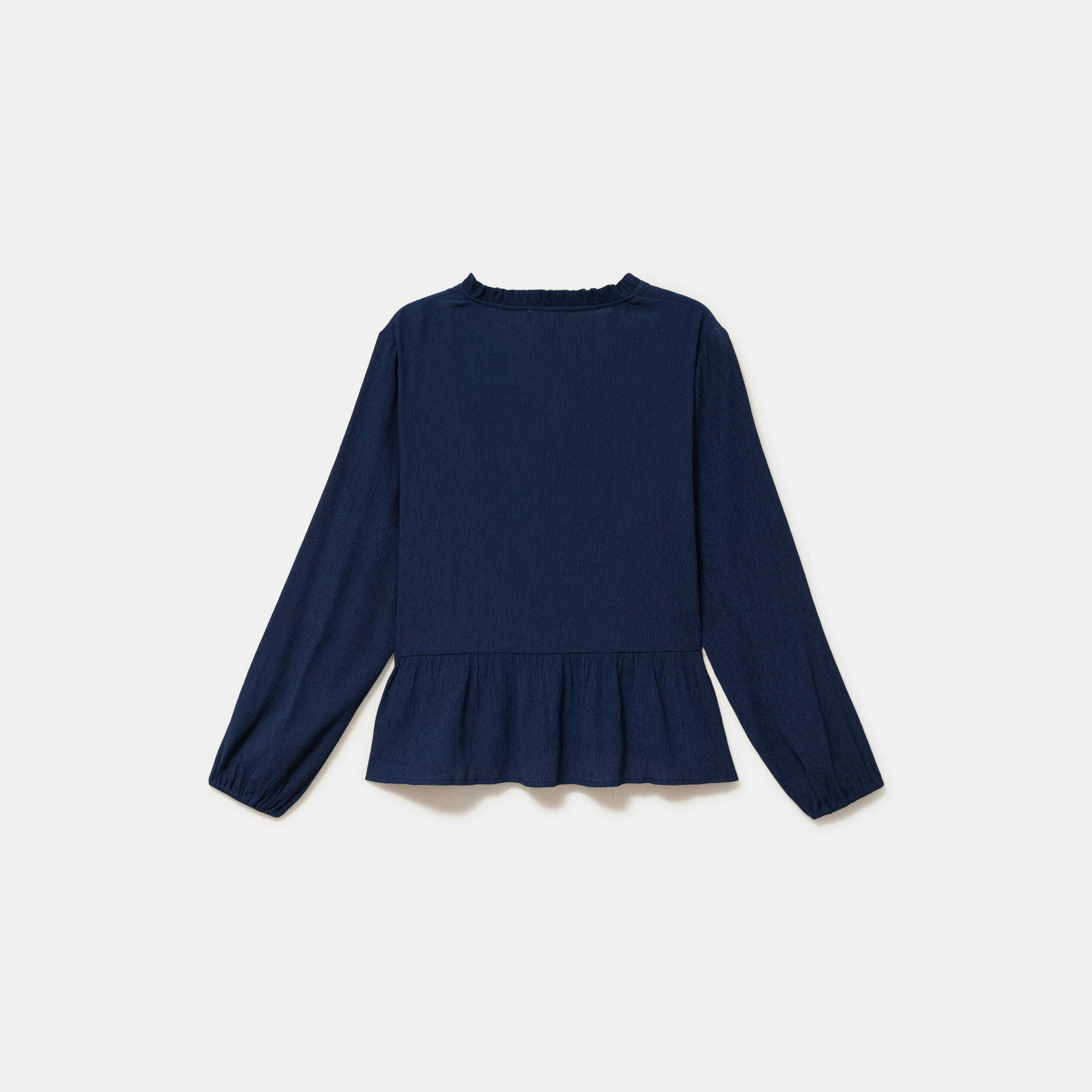 Blouse ample col v manches longues bleu marine femme