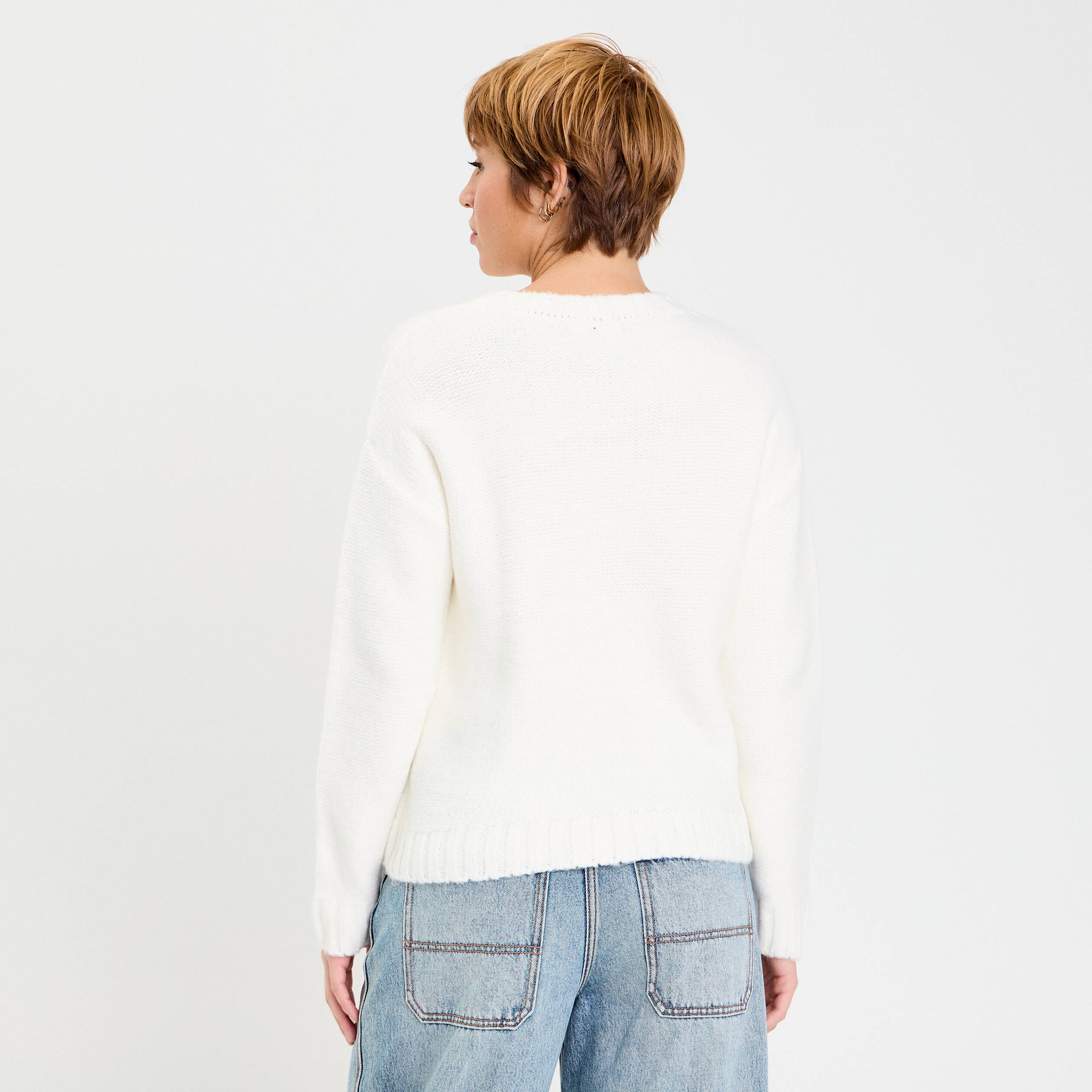 Pull &agrave; torsades ecru femme
