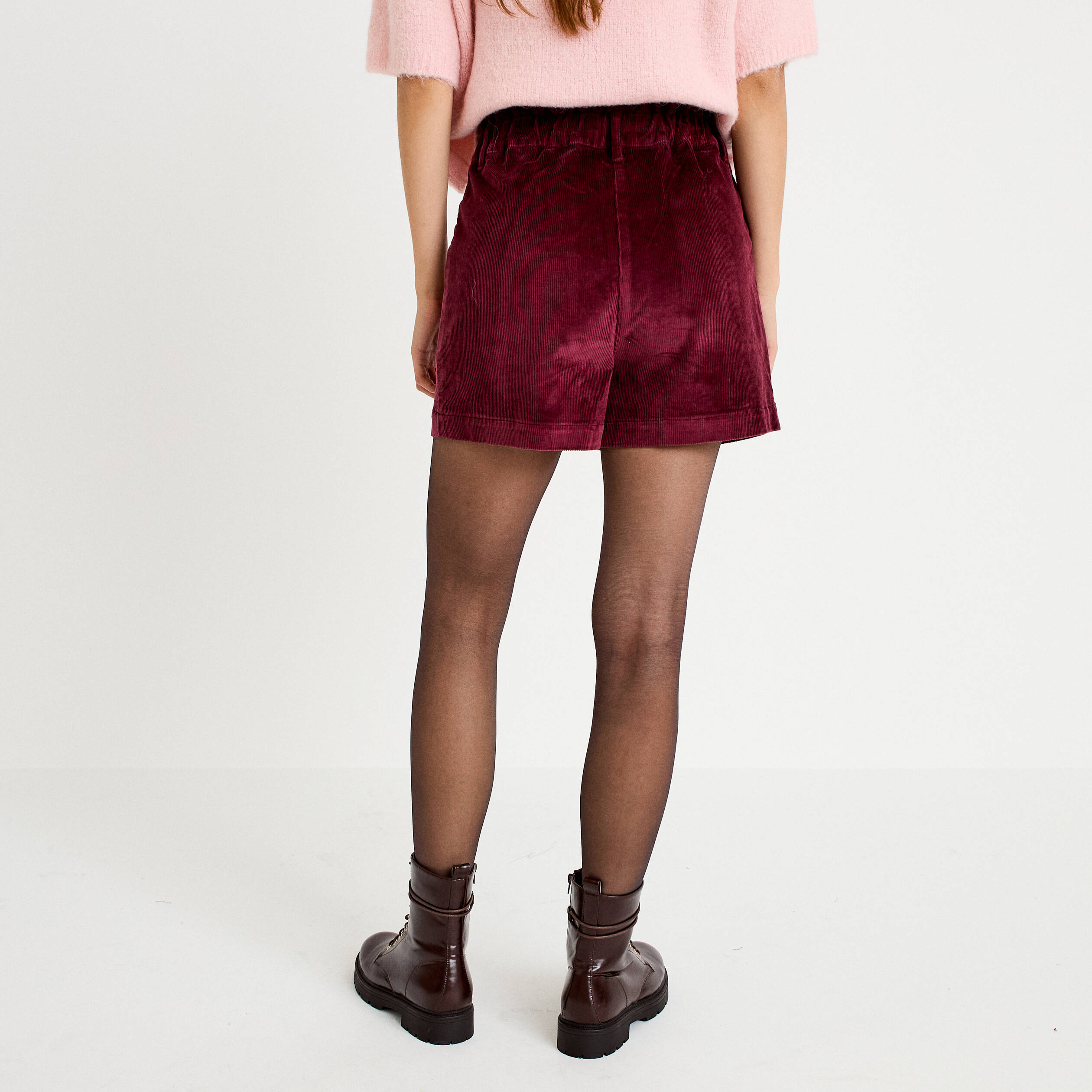 Short large en velours bordeaux femme
