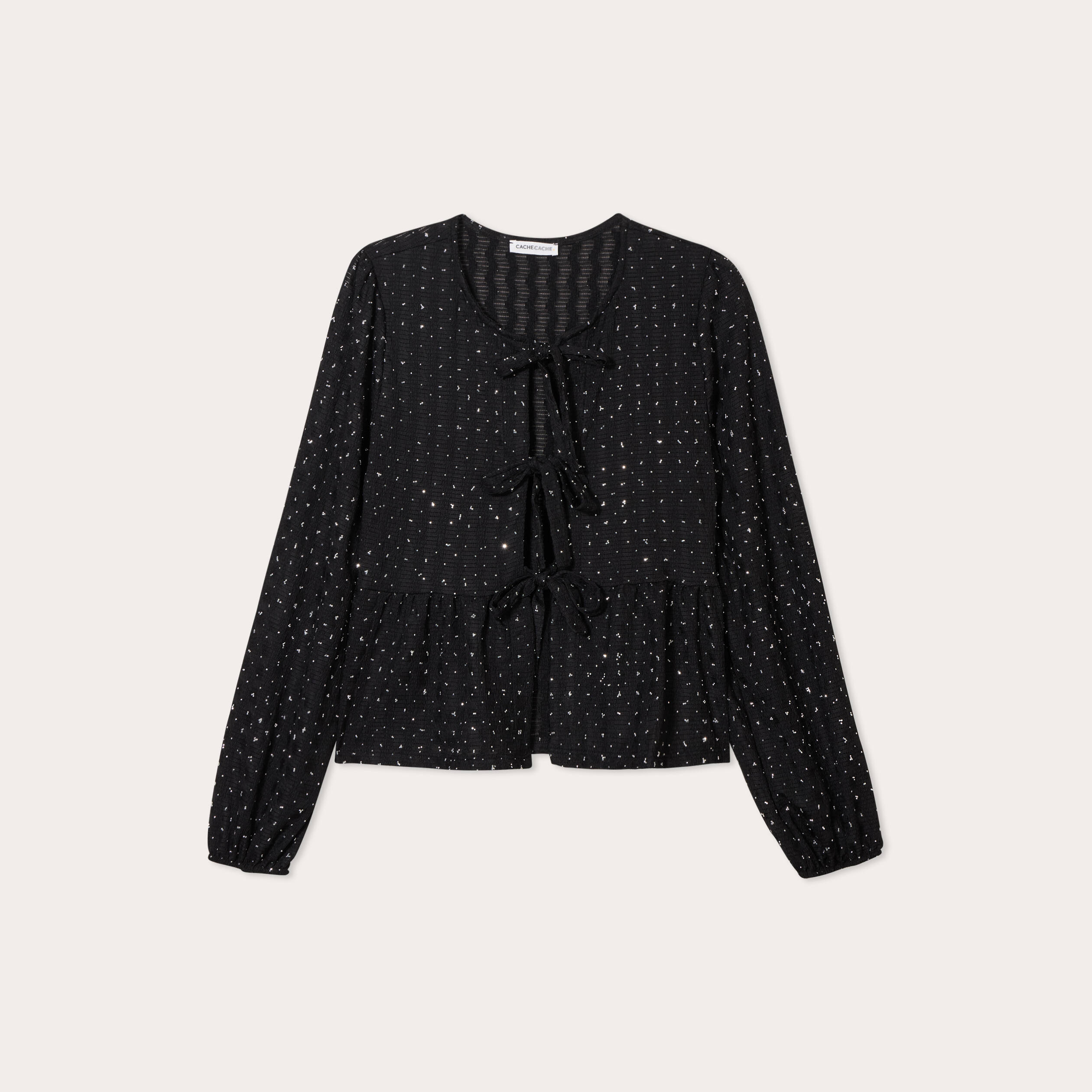 Blouse nou&eacute;e strass noir femme