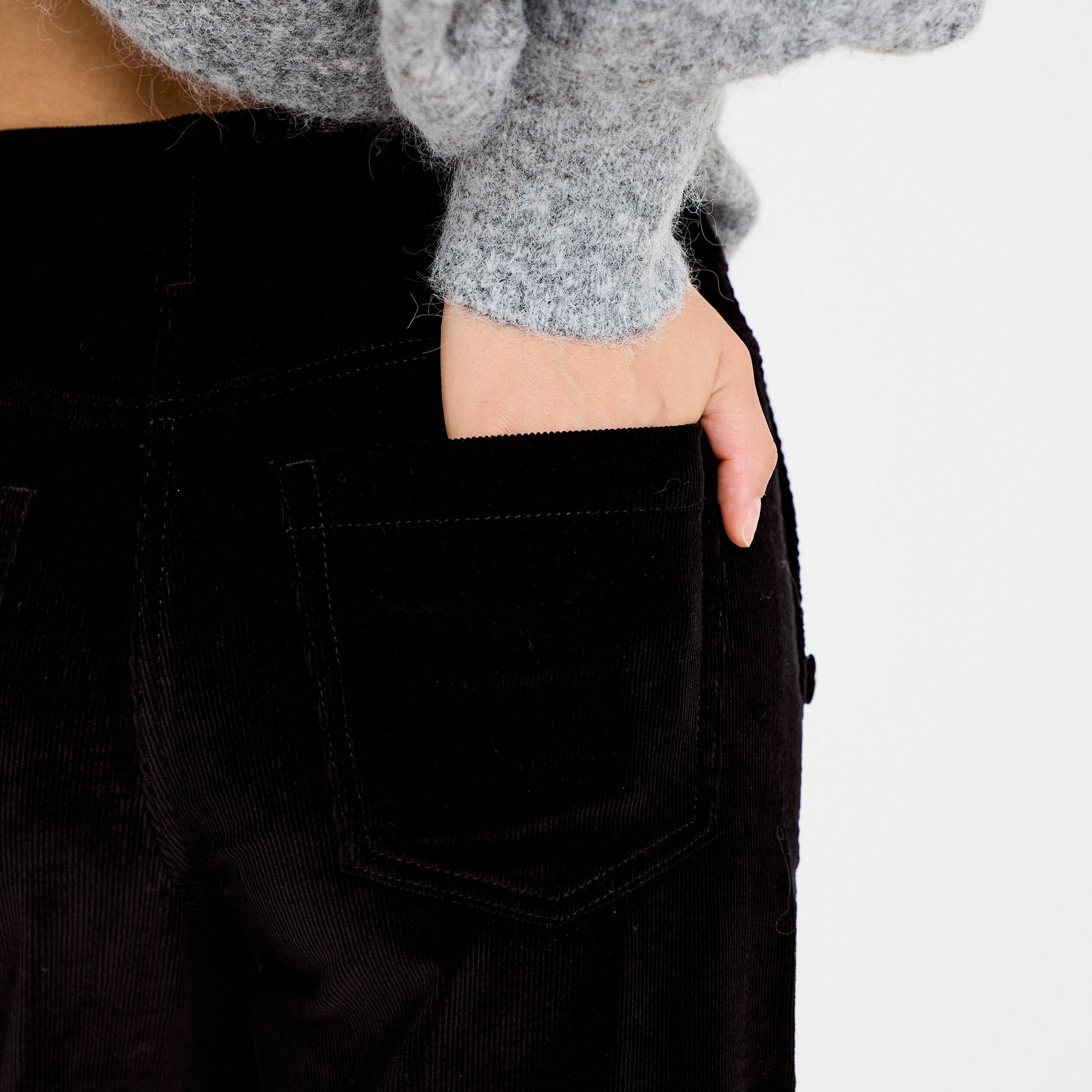 Pantalon bootcut taille haute velours noir femme