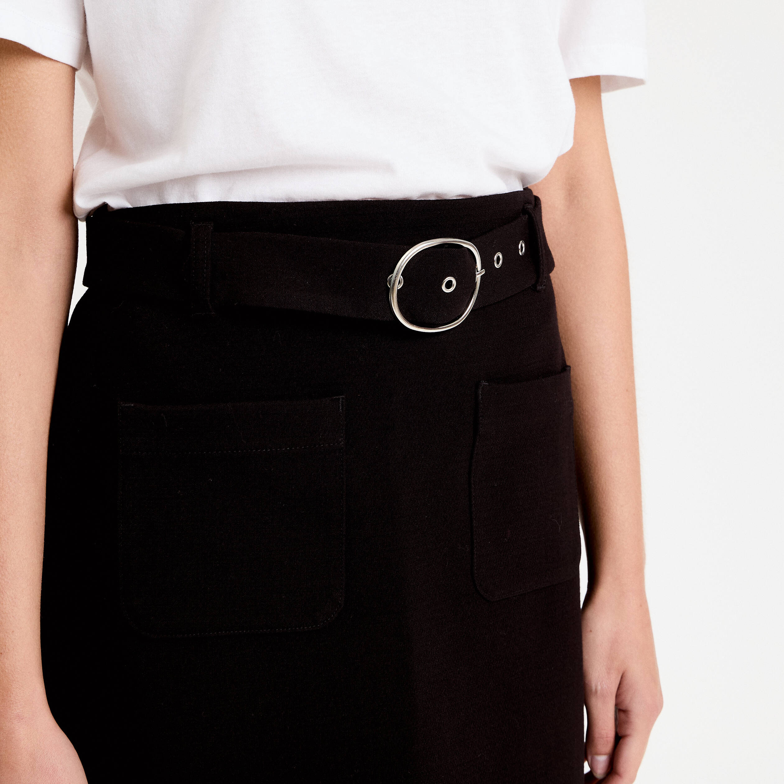Jupe droite courte taille haute noir femme