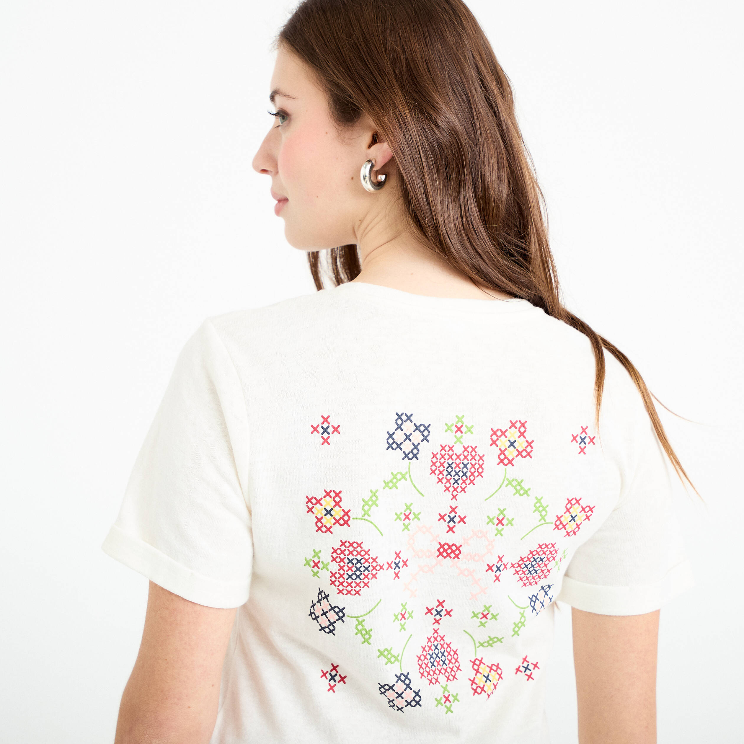 T-shirt col rond manches courtes ecru femme