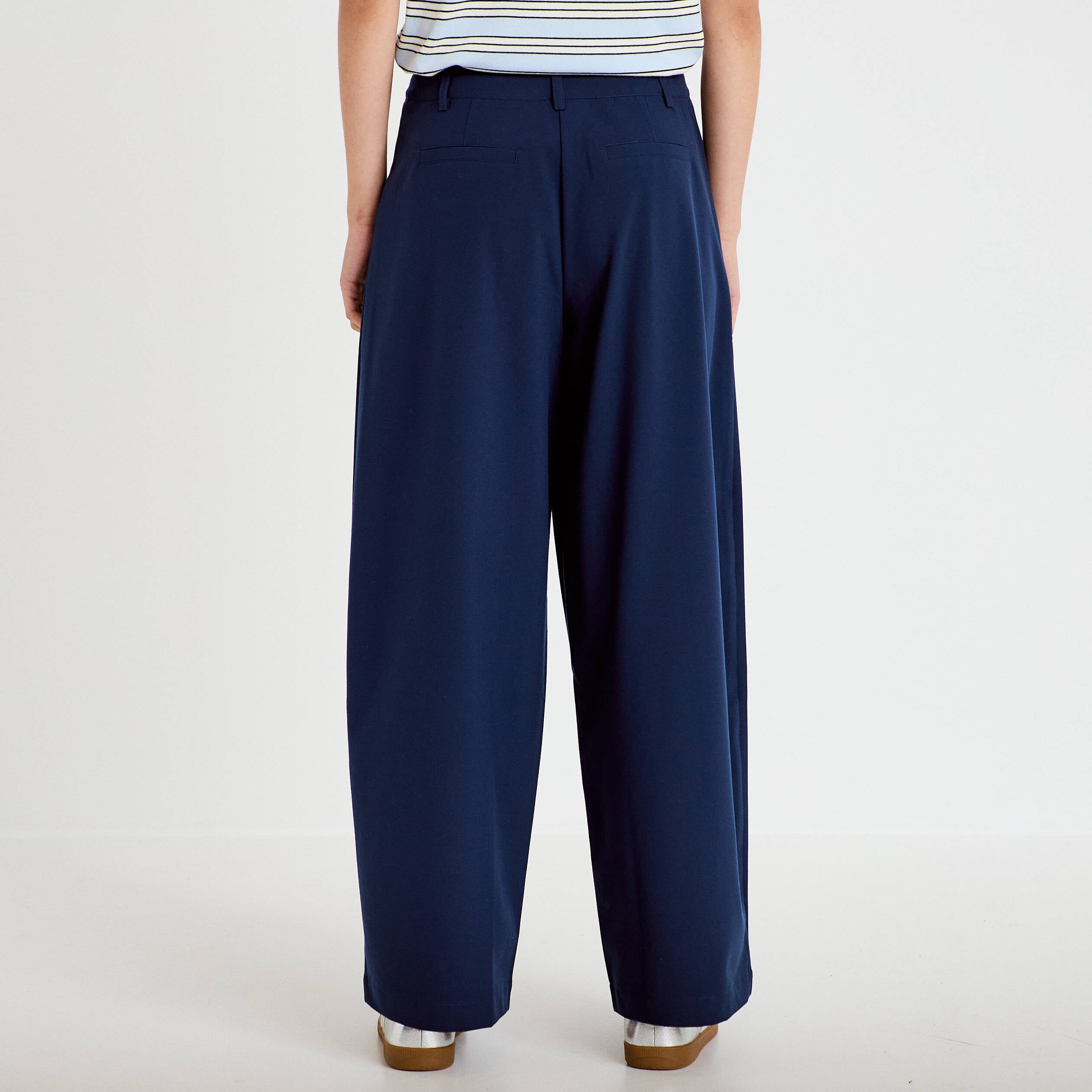 Pantalon barrel taille standard bleu marine femme