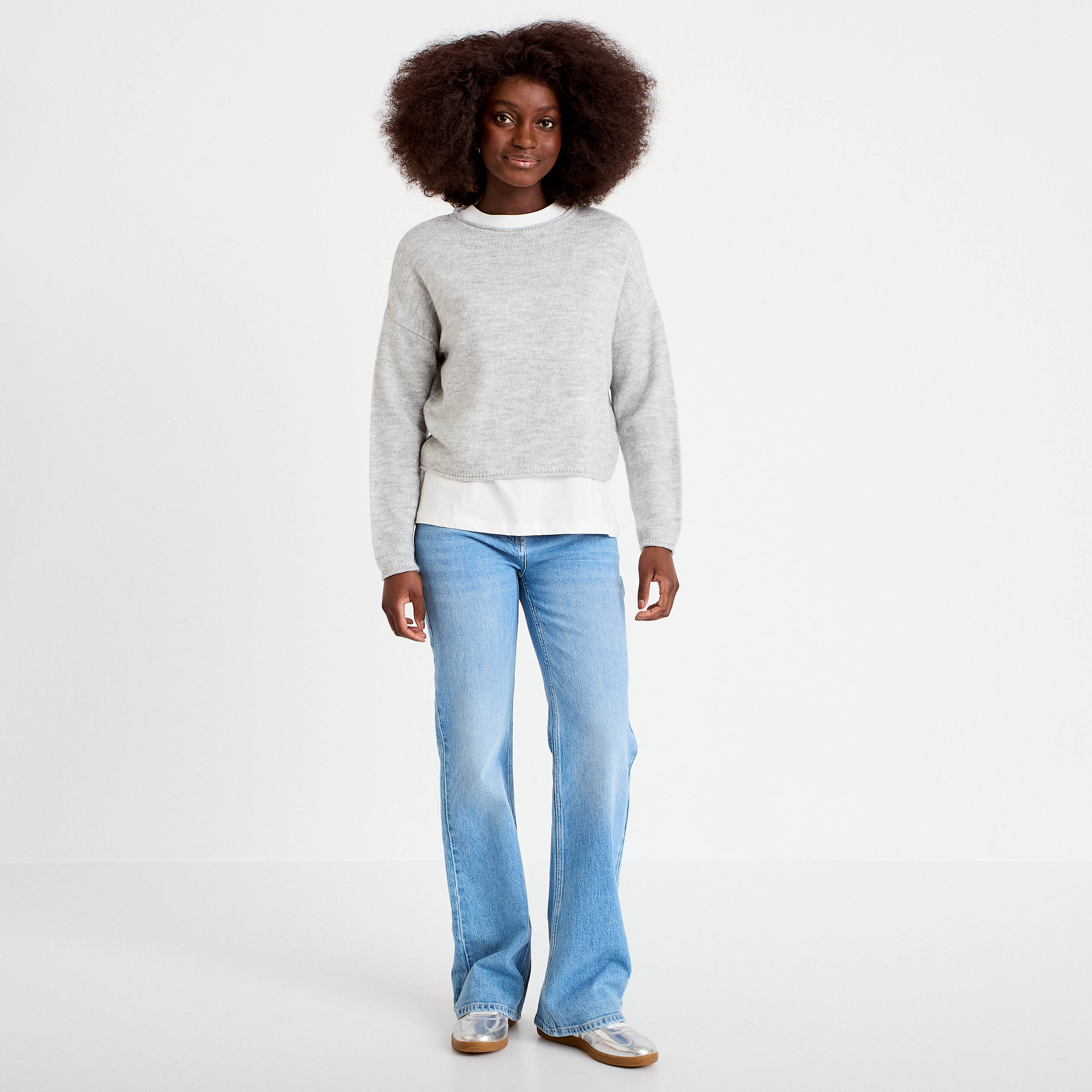 Pull manches longues gris clair femme