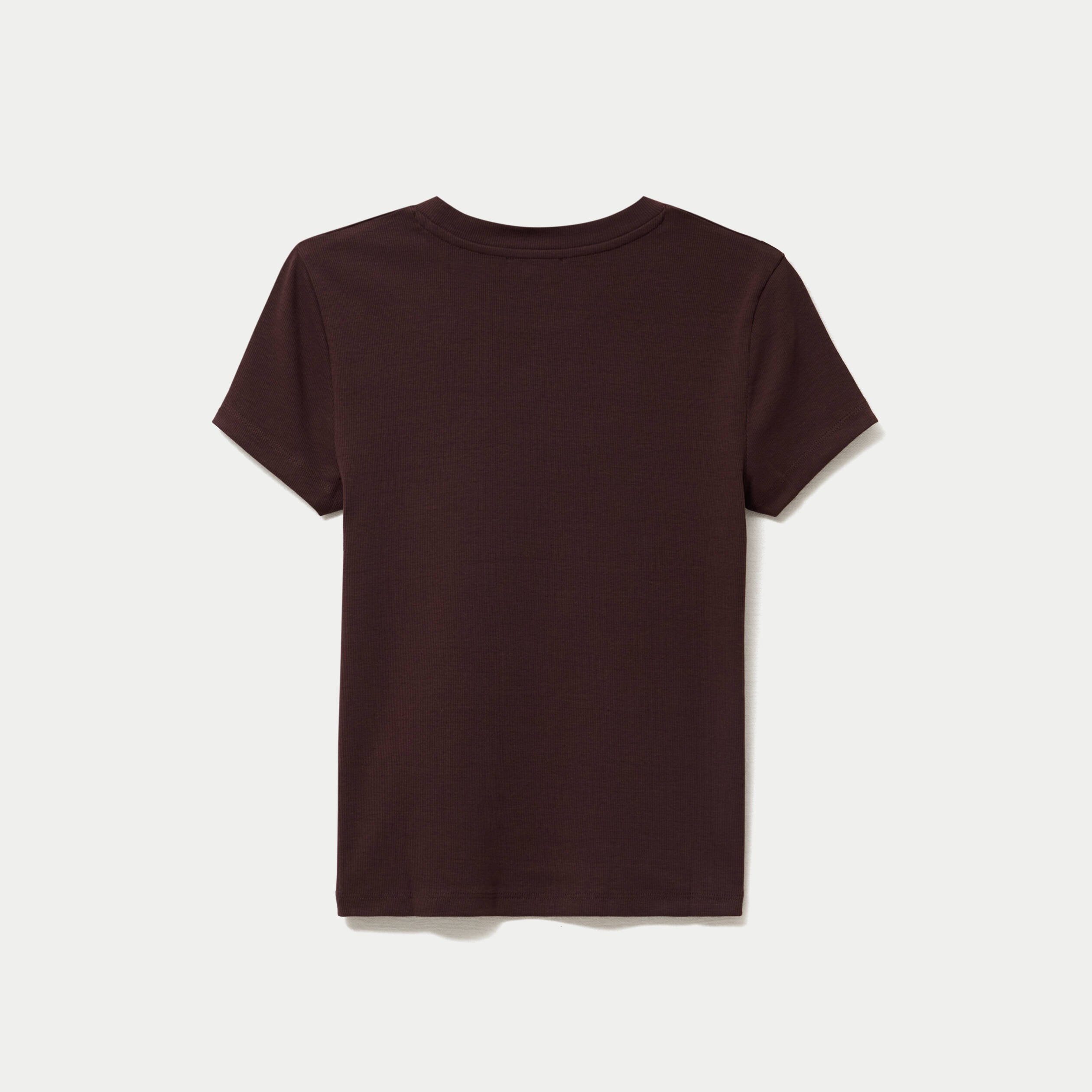 T-shirt c&ocirc;tel&eacute; ajust&eacute; manches courtes marron fonc&eacute; femme