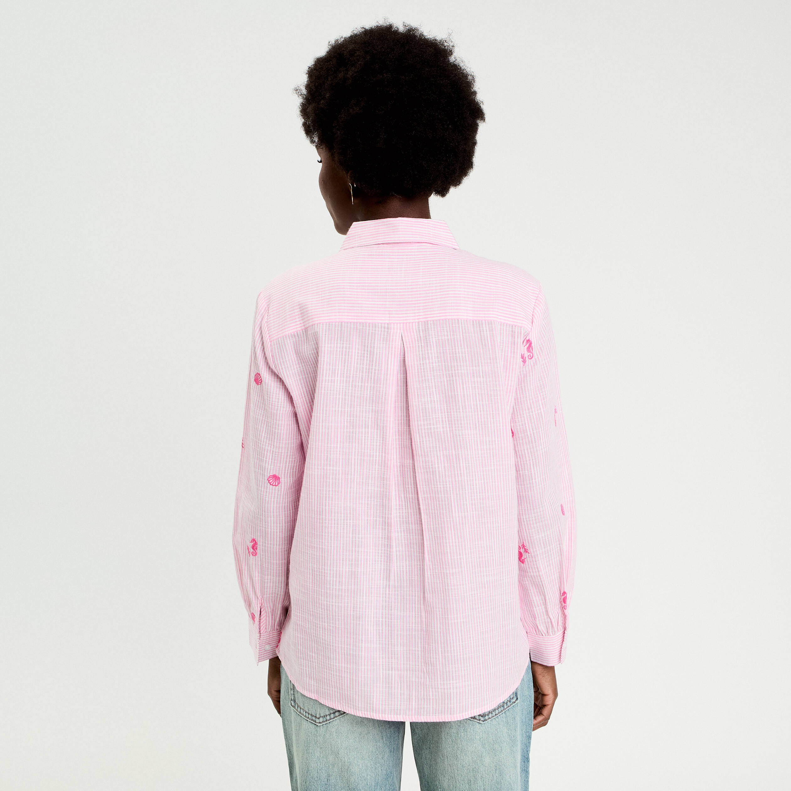 Chemise brod&eacute;e manches longues blanc femme